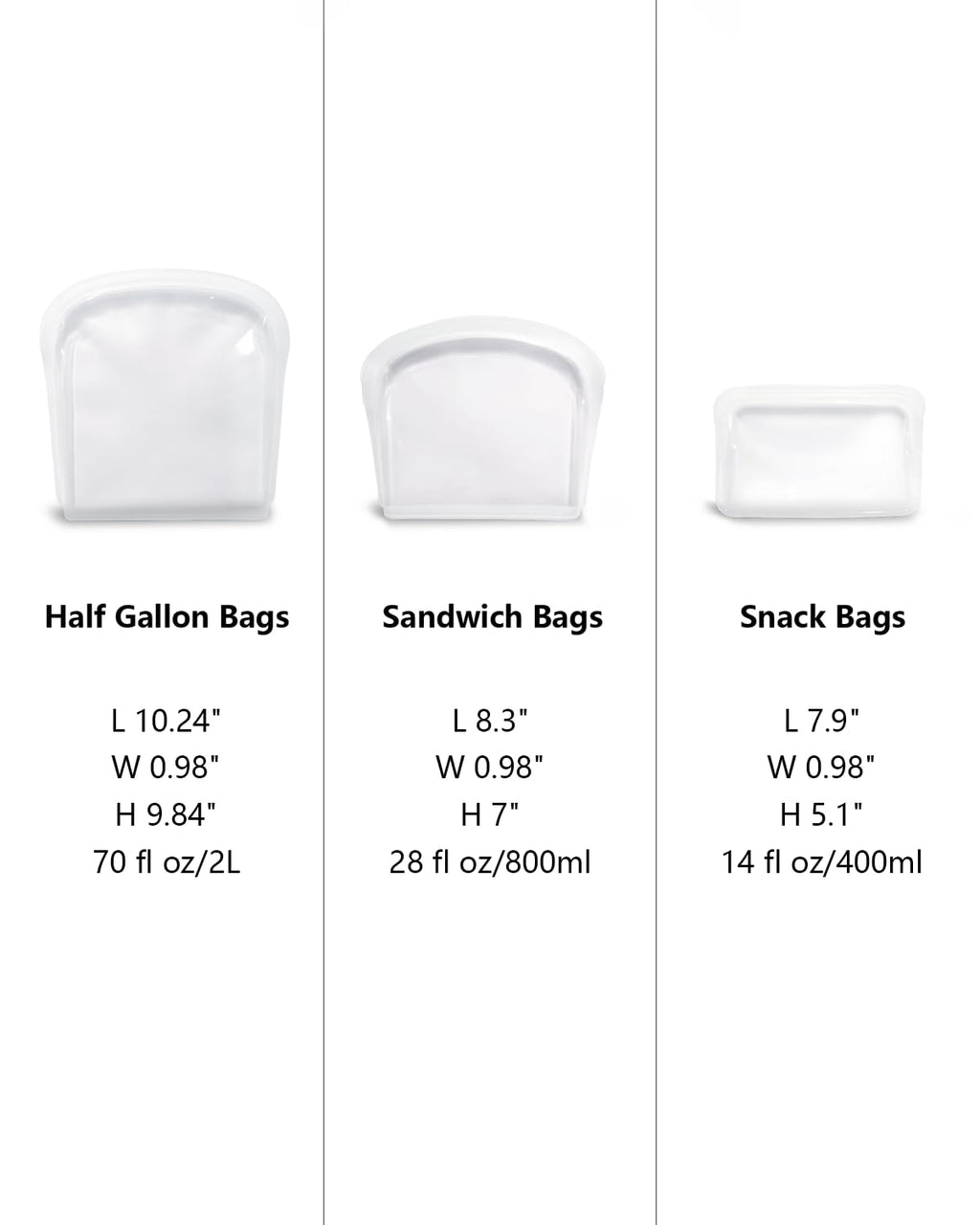 Reusable Silicone Storage Bag, 8Pack Pocket, Snack, and Sandwich Bag, Endurables Seal-Top Silicone Bags for Food Storage, Freezer, Microwave, Oven, Dishwasher Safe (Clear & Peach)
