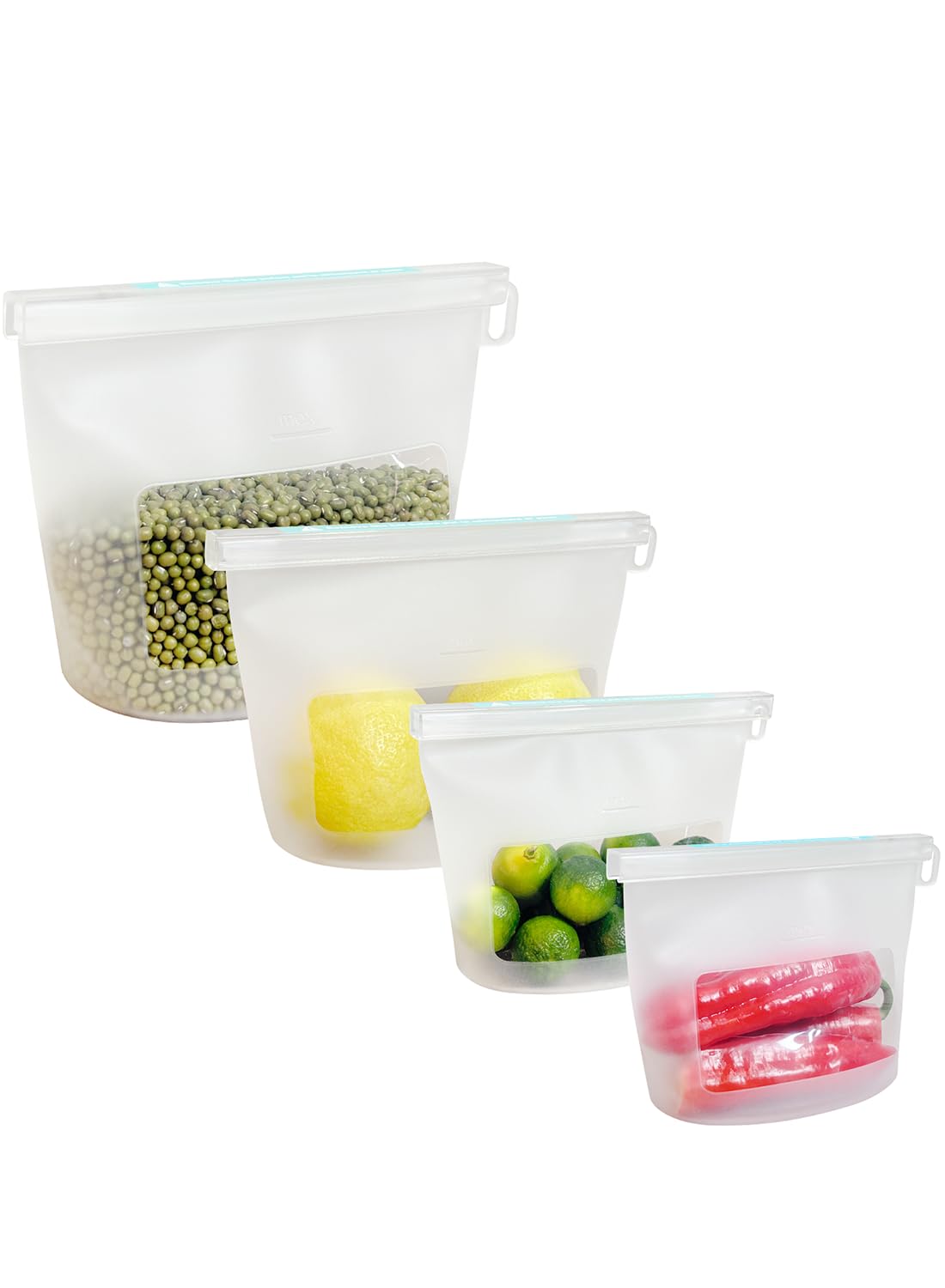 Reusable Silicone Food Storage Bags 4Pack with 2 Sandwich, 1 Lunch, and 1 Half-Gallon Bags, Multiuse Pouches Stand Up Zip Container for Soup and Leftovers, Microwave, Dishwasher, Oven and Freezer Safe