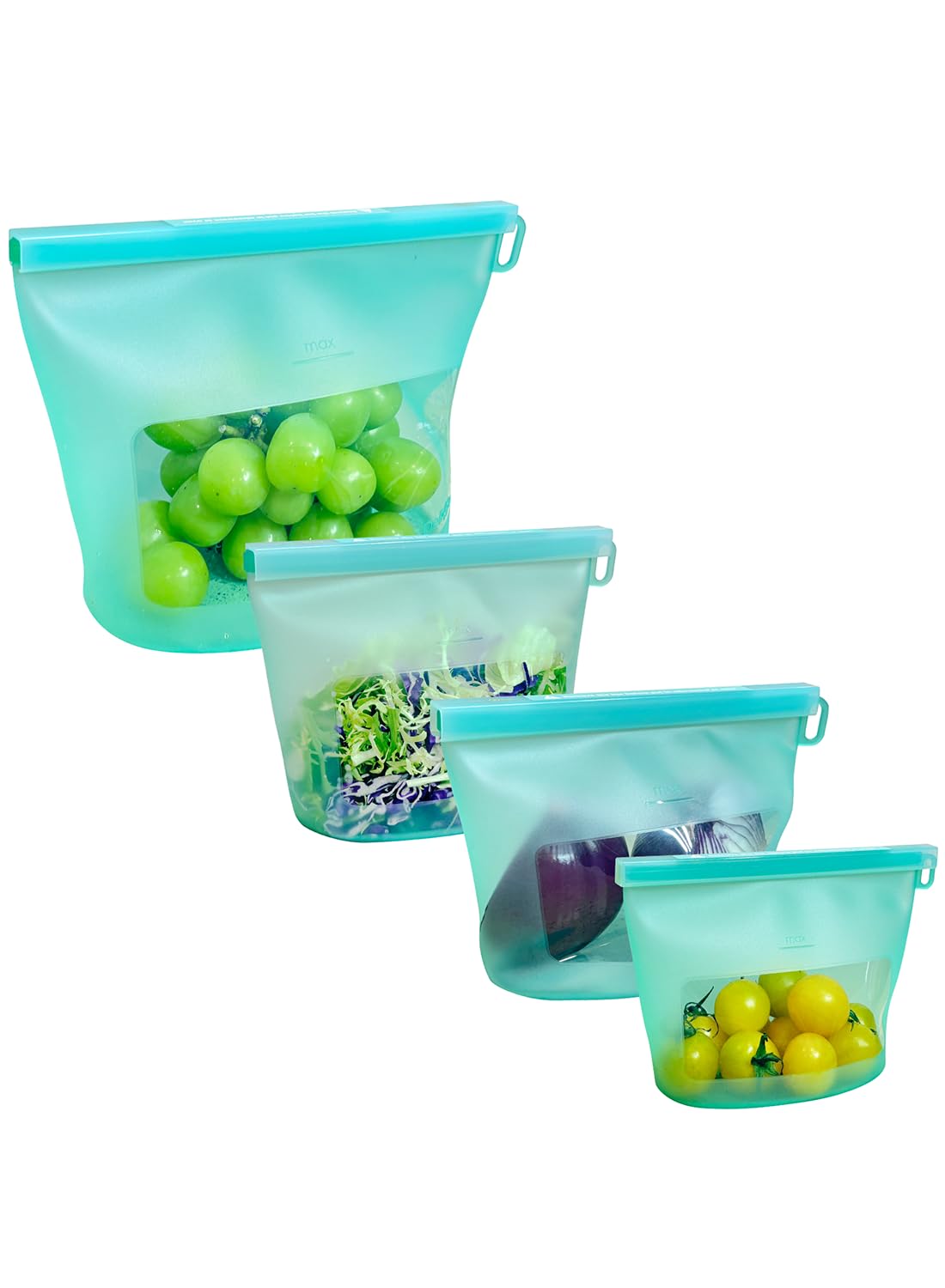 Reusable Silicone Food Storage Bags 4Pack with 2 Sandwich, 1 Lunch, and 1 Half-Gallon Bags, Multiuse Pouches Stand Up Zip Container for Soup and Leftovers, Microwave, Dishwasher, Oven and Freezer Safe