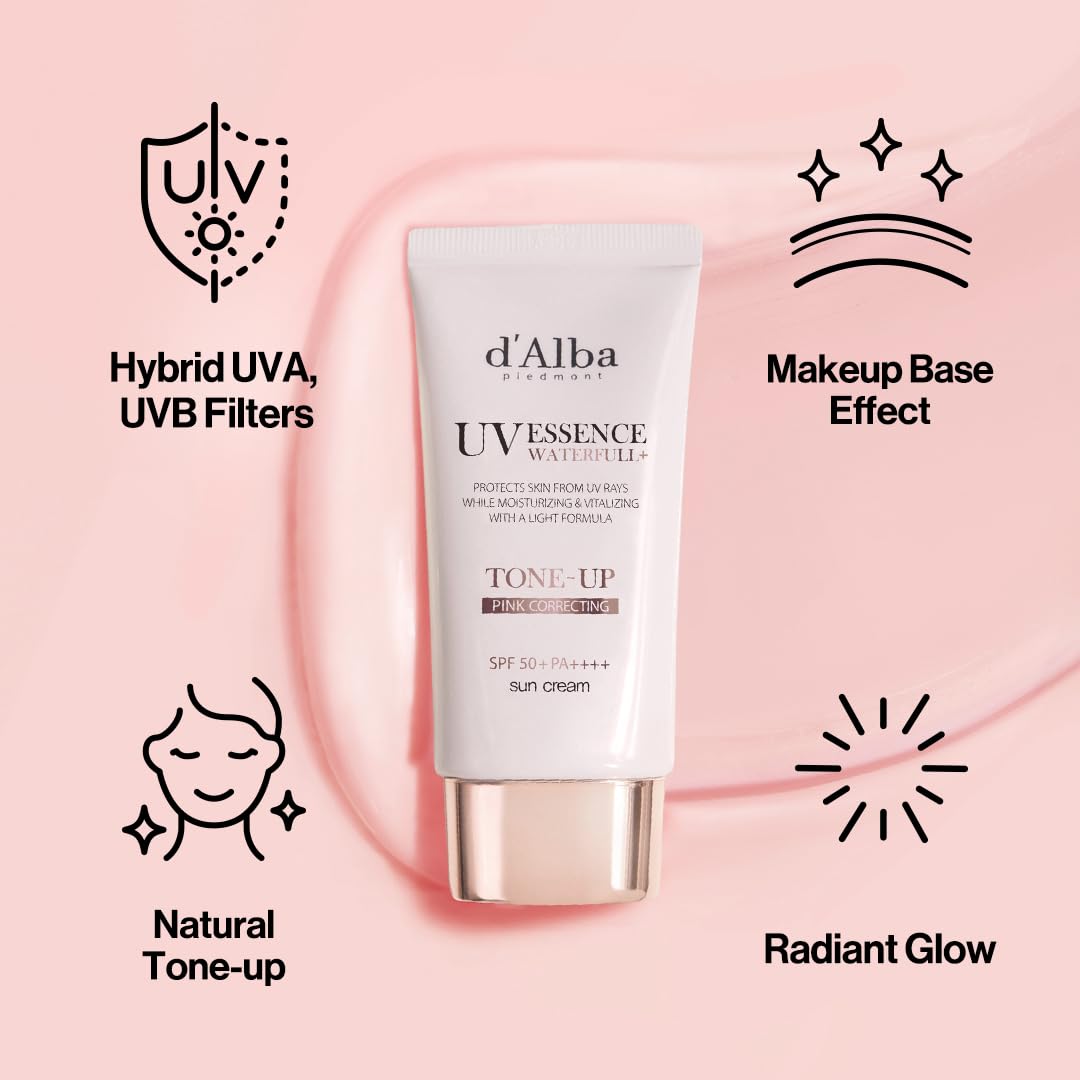 [2 ea] d'alba Piedmont Waterfull Tone-Up Sunscreen Serum BROAD SPECTRUM SPF 50 + Korean Sunscreen for Face, All Skin Tones (2 x 1.69 fl.oz.)