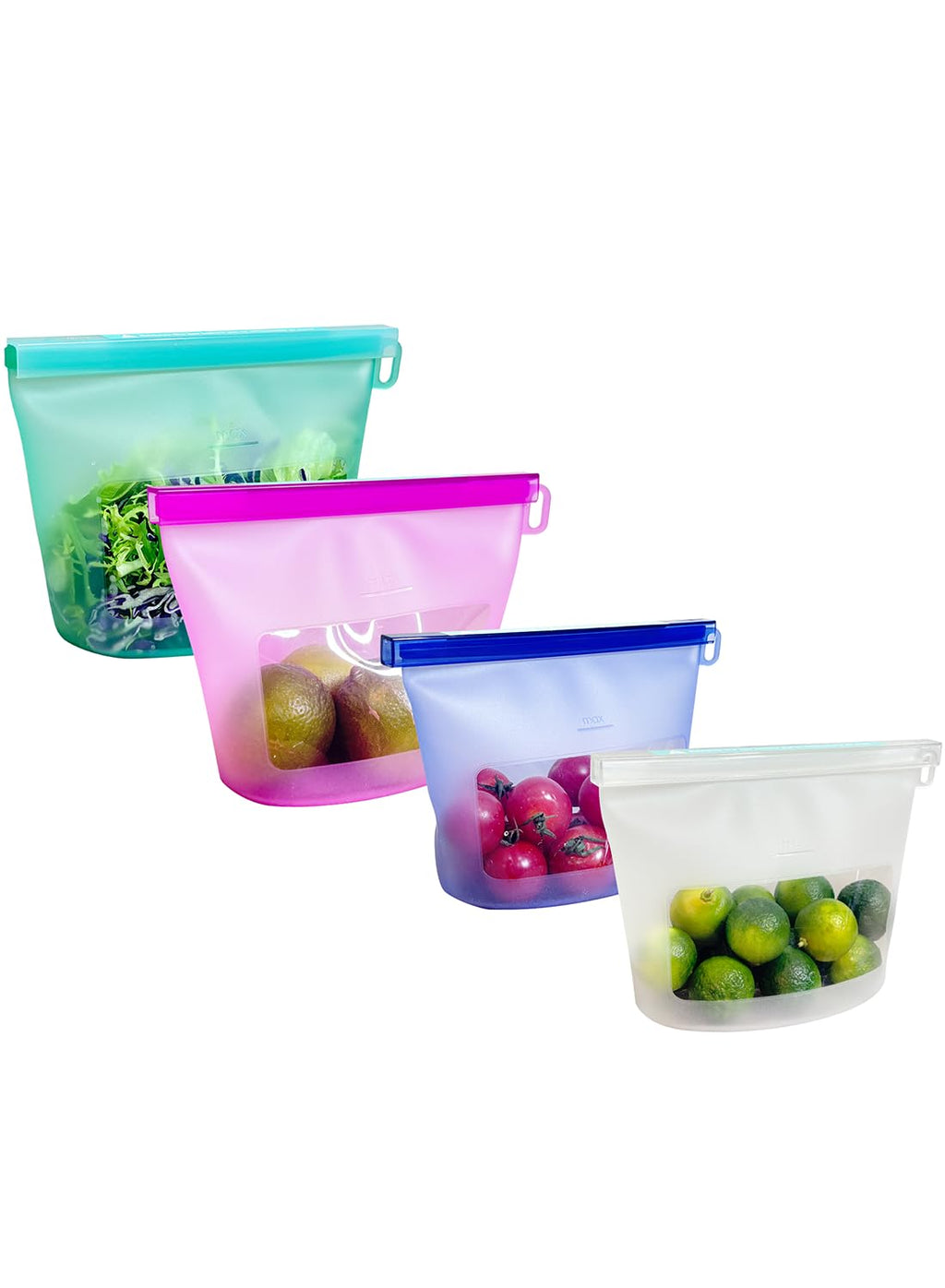 Reusable Silicone Food Storage Bags 4Pack with 2 Sandwich, 1 Lunch, and 1 Half-Gallon Bags, Multiuse Pouches Stand Up Zip Container for Soup and Leftovers, Microwave, Dishwasher, Oven and Freezer Safe