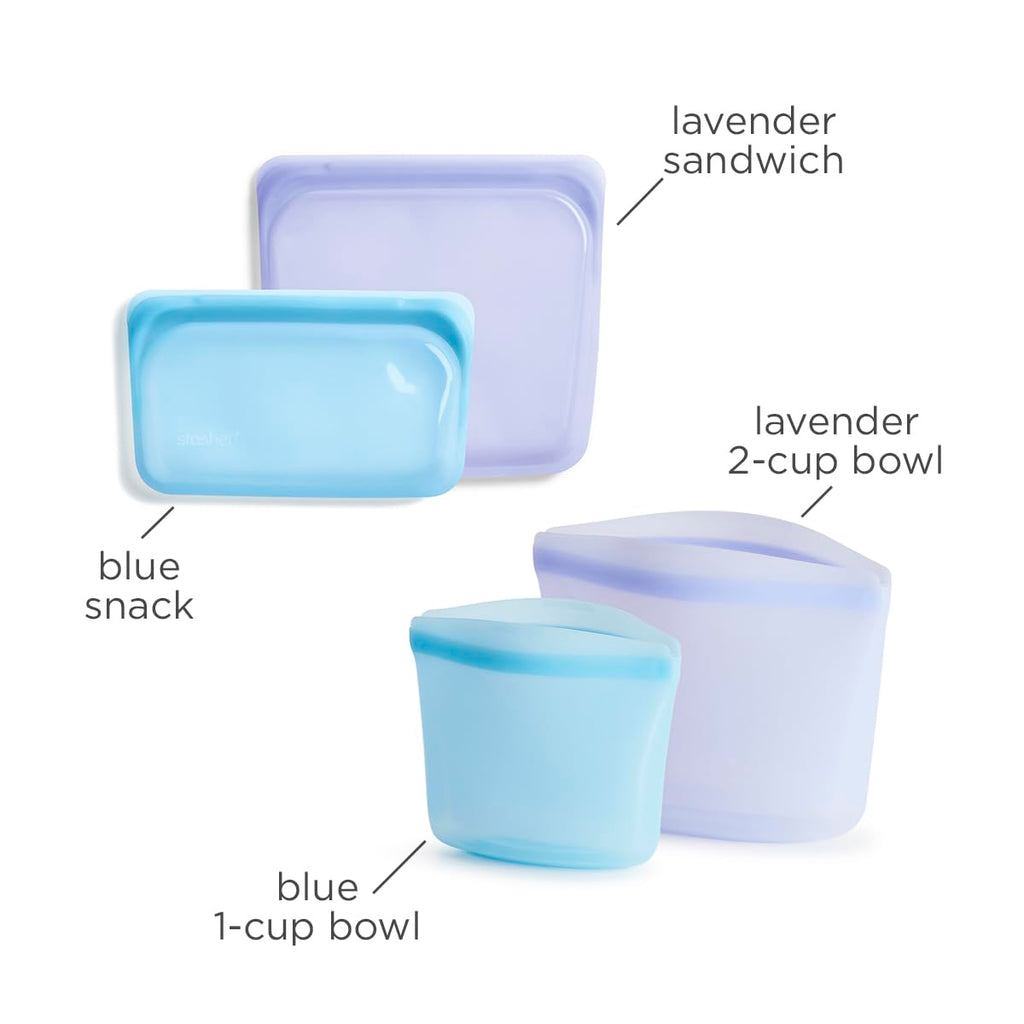 Stasher Silicone Reusable Food Storage Bags, 4-Pack, Reusable Freezer Bags, Microwave, Dishwasher, Oven Safe, Sous Vide, Premium Lunch Containers, Eco Friendly, Food-safe Silicone Snack Bag, Clear