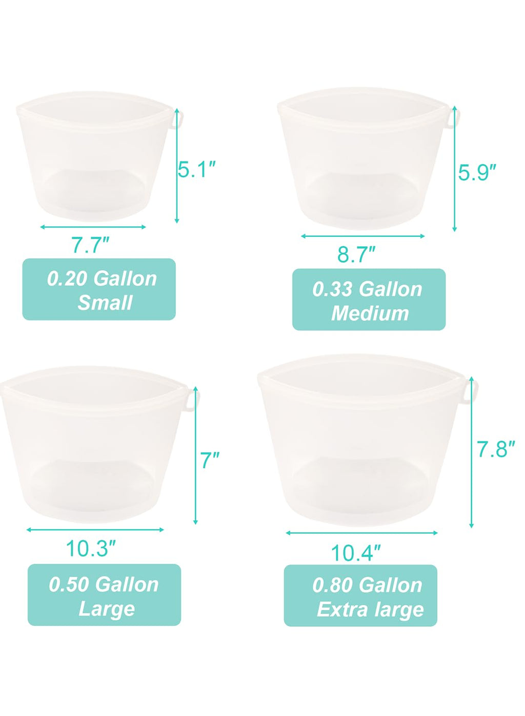 Reusable Silicone Food Storage Bags 4Pack with 2 Sandwich, 1 Lunch, and 1 Half-Gallon Bags, Multiuse Pouches Stand Up Zip Container for Soup and Leftovers, Microwave, Dishwasher, Oven and Freezer Safe