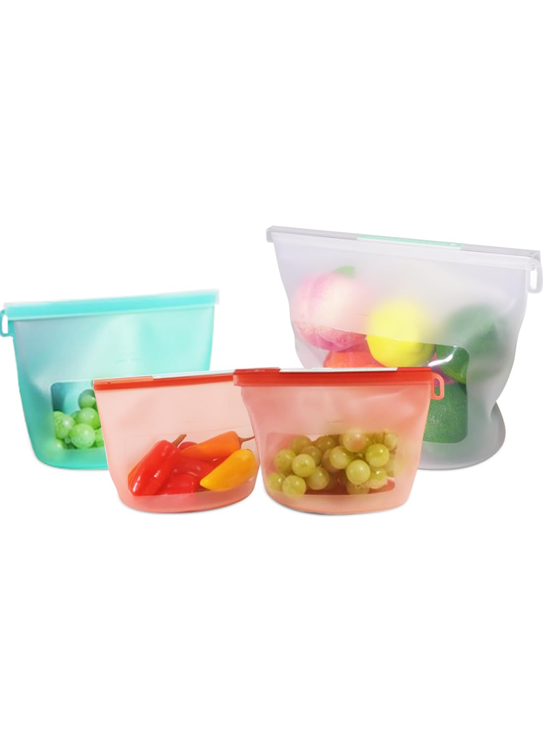Reusable Silicone Food Storage Bags 4Pack with 2 Sandwich, 1 Lunch, and 1 Half-Gallon Bags, Multiuse Pouches Stand Up Zip Container for Soup and Leftovers, Microwave, Dishwasher, Oven and Freezer Safe