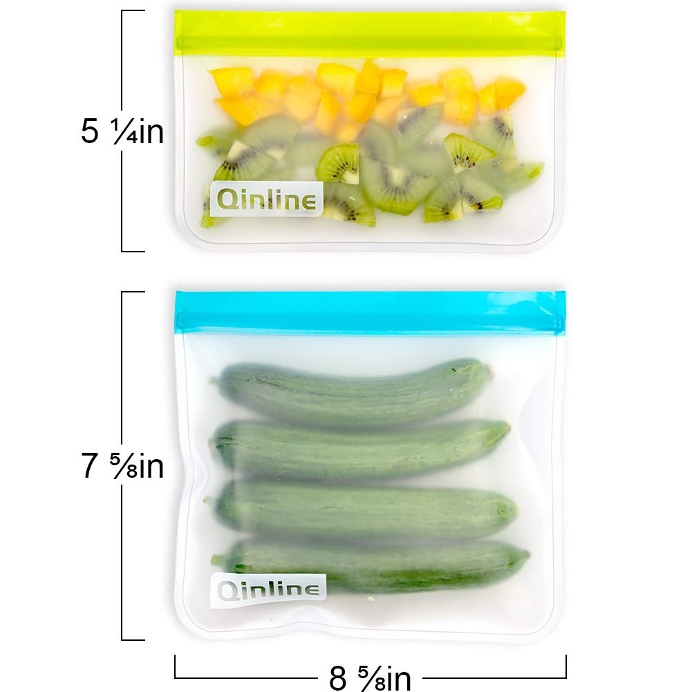 Qinline Reusable Food Storage Bags - 10 Pack Freezer Bags, Reusable Bags Silicone, Extra Thick Leakproof Reusable Lunch Bag for Salad Fruit Snack Travel - 2 Gallon 4 Sandwich 4 Snack Bags