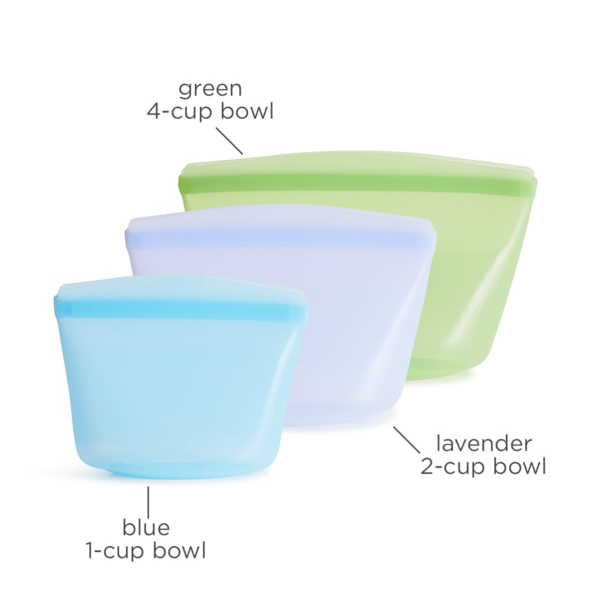 Stasher Silicone Reusable Storage Bags, 4-Pack, Reusable Freezer Bags, Microwave, Dishwasher, Oven Safe, Sous Vide, Premium Lunch Containers, Eco Friendly, Food Storage Bags, Snack Bags, Multicolor