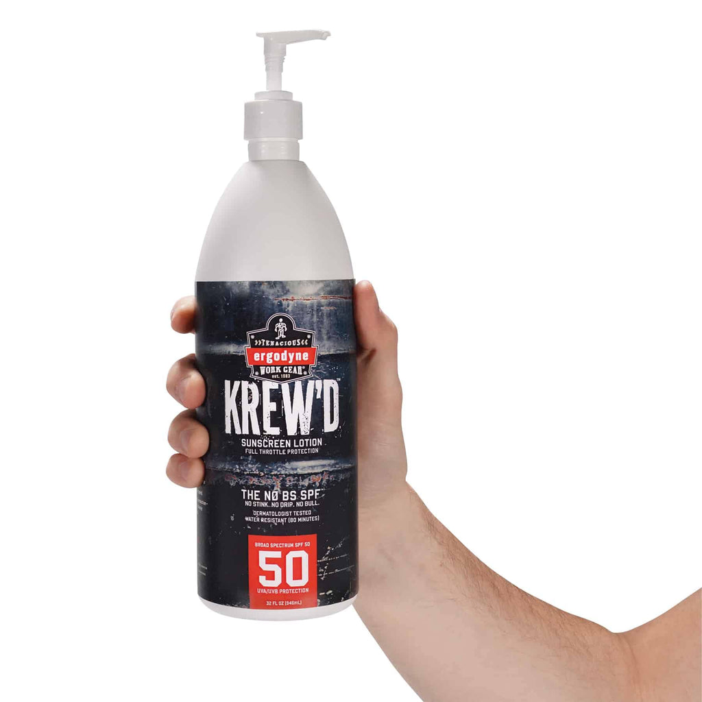 Ergodyne KREW'D 6355 Sunscreen Lotion, Broad Spectrum SPF 50, Water Resistant, 32 oz, 4-Pack, White