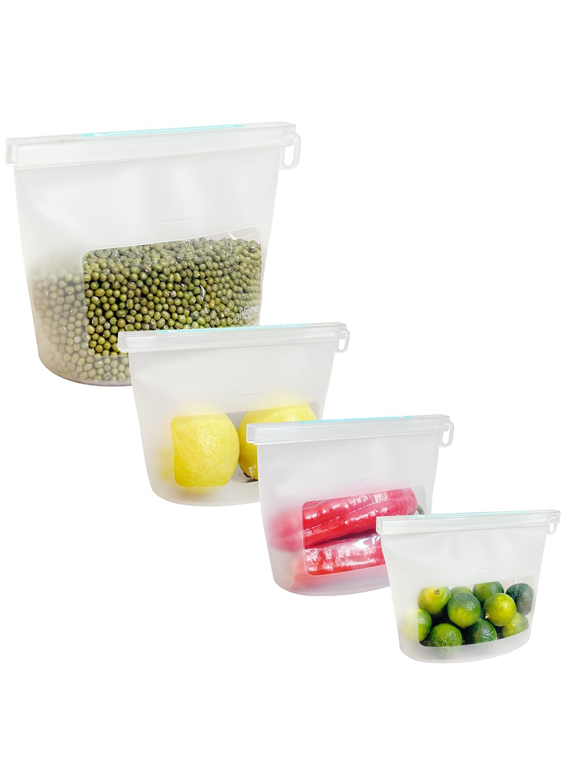 Reusable Silicone Food Storage Bags 4Pack with 2 Sandwich, 1 Lunch, and 1 Half-Gallon Bags, Multiuse Pouches Stand Up Zip Container for Soup and Leftovers, Microwave, Dishwasher, Oven and Freezer Safe