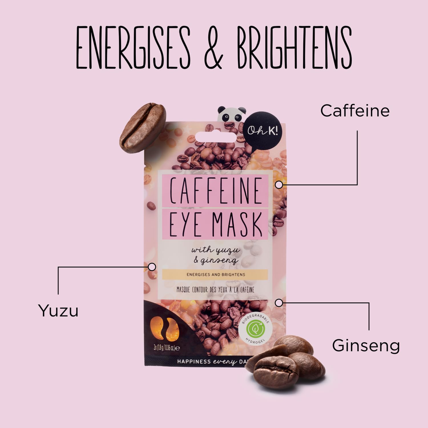 Oh K! Eye Mask - Rejuvenating - Hydrating Under Eye Patches - Depuffing Undereye Patches with Niacinamide - Hydrogel Mask for Dark Circles - 7 Pairs