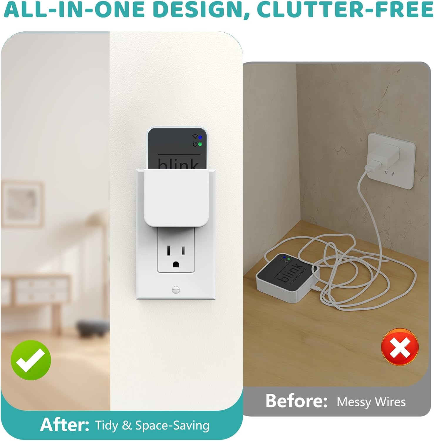 2-in-1 Outlet Wall Mount for Blink Sync Module 2, Space Saving Holder with Built-in Plug – Sync Module 2 Charging Station for Blink Outdoor/Indoor Camera, Easy Install & No Cable Needed | Integrated Design, Plug and Play