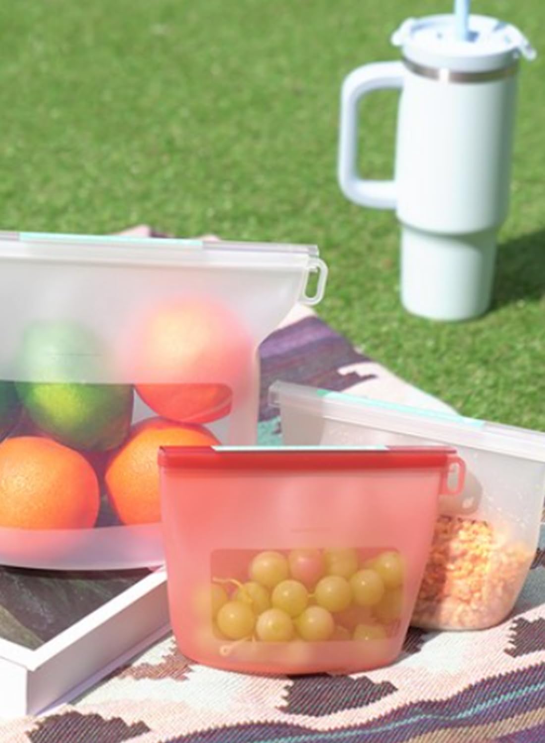 Reusable Silicone Food Storage Bags 4Pack with 2 Sandwich, 1 Lunch, and 1 Half-Gallon Bags, Multiuse Pouches Stand Up Zip Container for Soup and Leftovers, Microwave, Dishwasher, Oven and Freezer Safe