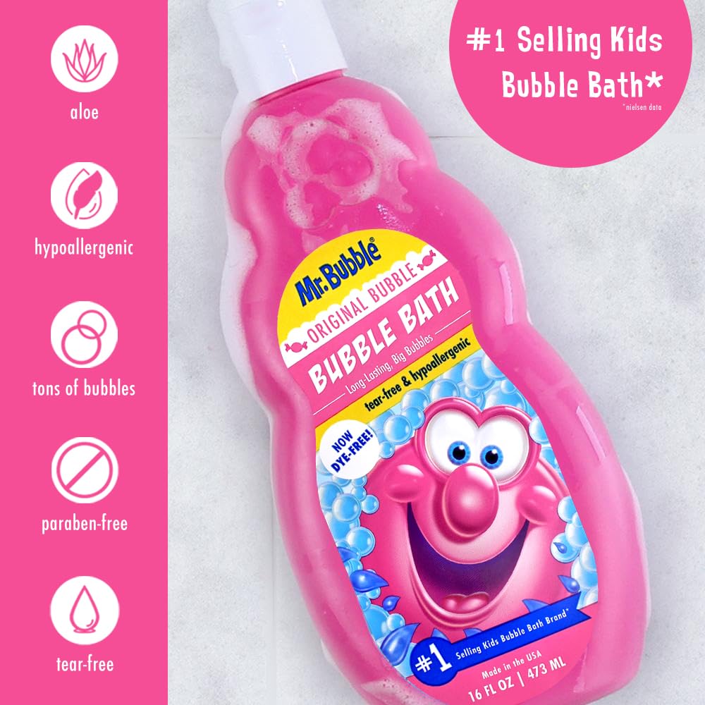 Mr. Bubble Extra Gentle Bubble Bath - Hypoallergenic, Tear Free Bubble Bath Solution Perfect for Sensitive Skin (Pack of 2 Bottles, 16 fl oz Each)