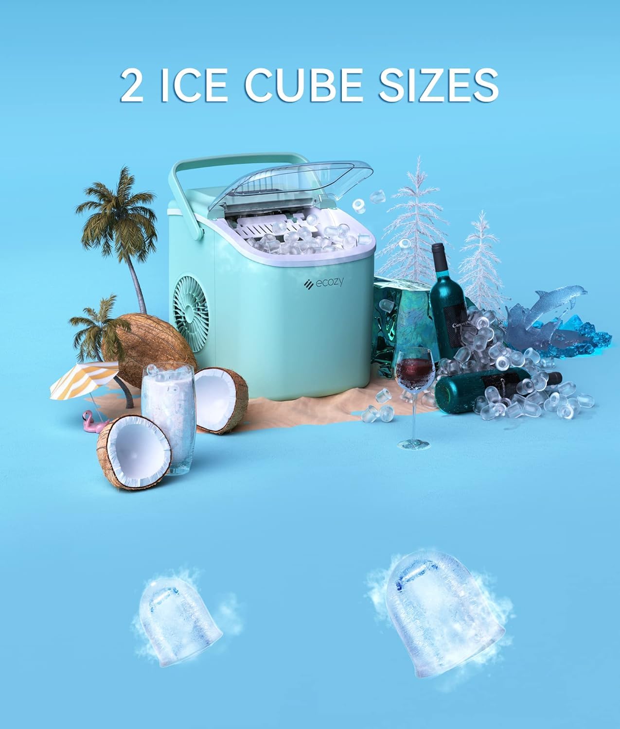 ecozy Nugget Ice Makers Dispenser 40 lbs Per Day Pebble Sonic Ice Machine Countertop, Touch-Free Ice, Self-Cleaning, Mistalo Drop Slim for Home Kitchen Office