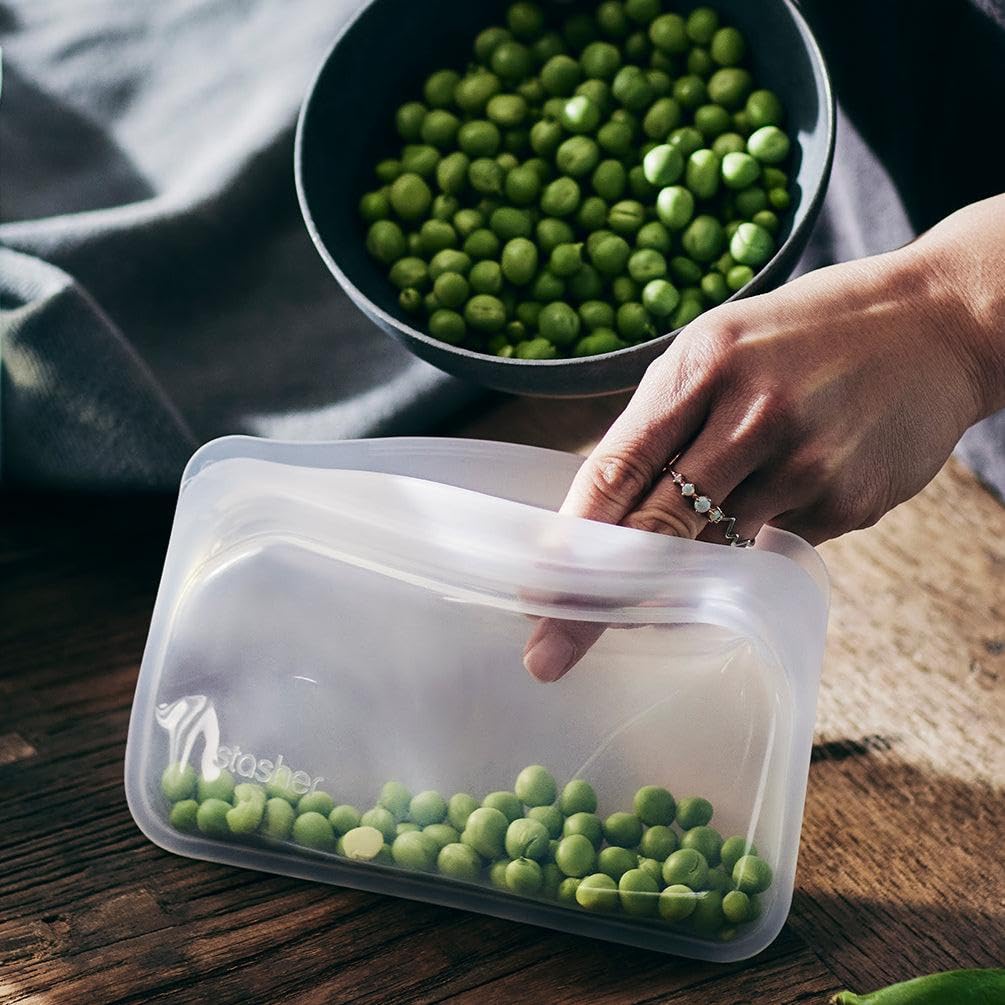 Stasher Silicone Reusable Storage Bags, 4-Pack, Reusable Freezer Bags, Microwave, Dishwasher, Oven Safe, Sous Vide, Premium Lunch Containers, Eco Friendly, Food-safe Silicone Snack Bag, Clear