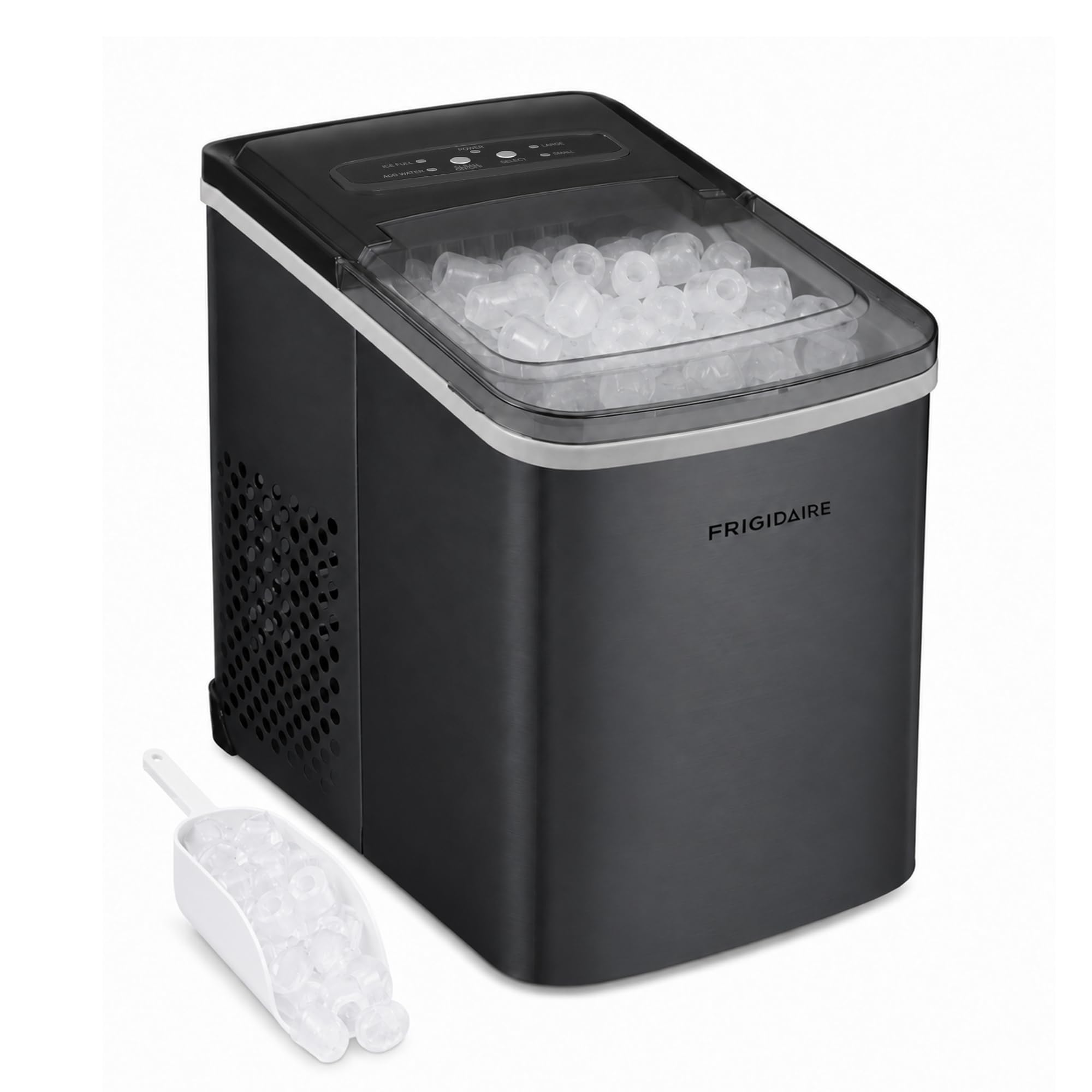 Frigidaire Countertop Portable, 26 lb per Day Bullet Ice Maker Machine (Black Stainless Steel)
