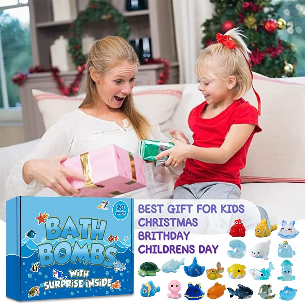 Bath Bombs for Kids with Surprise Fishing Games Inside for Girls Boys - 20 Kids Bath Bombs Gift Set, Handmade Bubble Bath Fizzes Bomb for Chrildren Birthday Christmas and Party Favor Gift for Boys