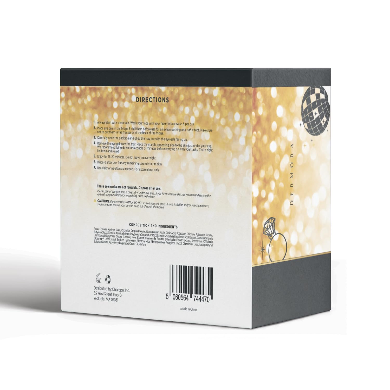 DERMORA Golden Glow Under Eye Patches - 20 Pairs Individually Packed, Hydrating Soft Gel Eye Masks for Puffiness, Wrinkles, Dark Circles & Fine Lines, Glowing Skin, Travel Friendly
