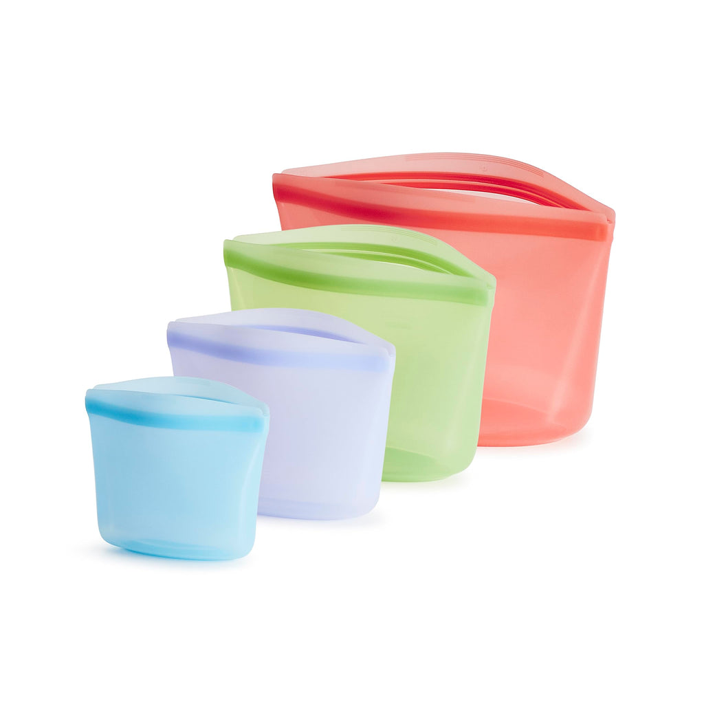 Stasher Silicone Reusable Storage Bags, 4-Pack, Reusable Freezer Bags, Microwave, Dishwasher, Oven Safe, Sous Vide, Premium Lunch Containers, Eco Friendly, Food Storage Bags, Snack Bags, Multicolor