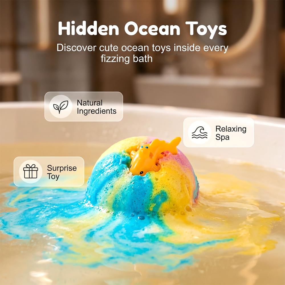 Ocean Toy Bath Salt Ball Sleeve Box Bath Bombs for Adult, Bath Bombs with Surprise Inside, 12-Pack Upgrade Easter Gifts Bubble Easter Basket Stuffers Easter Egg Fillers (Sea Animal 12Pcs)