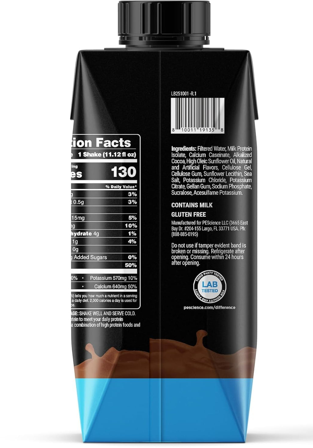 PEScience Select Protein Shake RTD, 25g Whey and Casein Blend, High Protein Drink, Gluten Free, Keto Friendly, 0g Sugar, Low Carb Ready to Drink Meal Replacement, Chocolate Truffle - Pack of 4