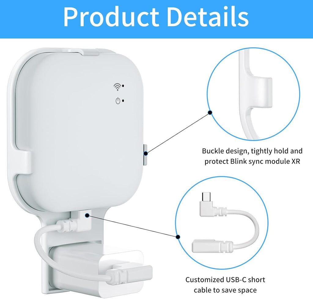 Outlet Mount for All-New Sync Module, Compatible with Blink Sync Module Core/2/XR, Space-Saving & No-Drill Bracket for Blink Indoor Outdoor Security Camera, with Short Cables (1Pack)