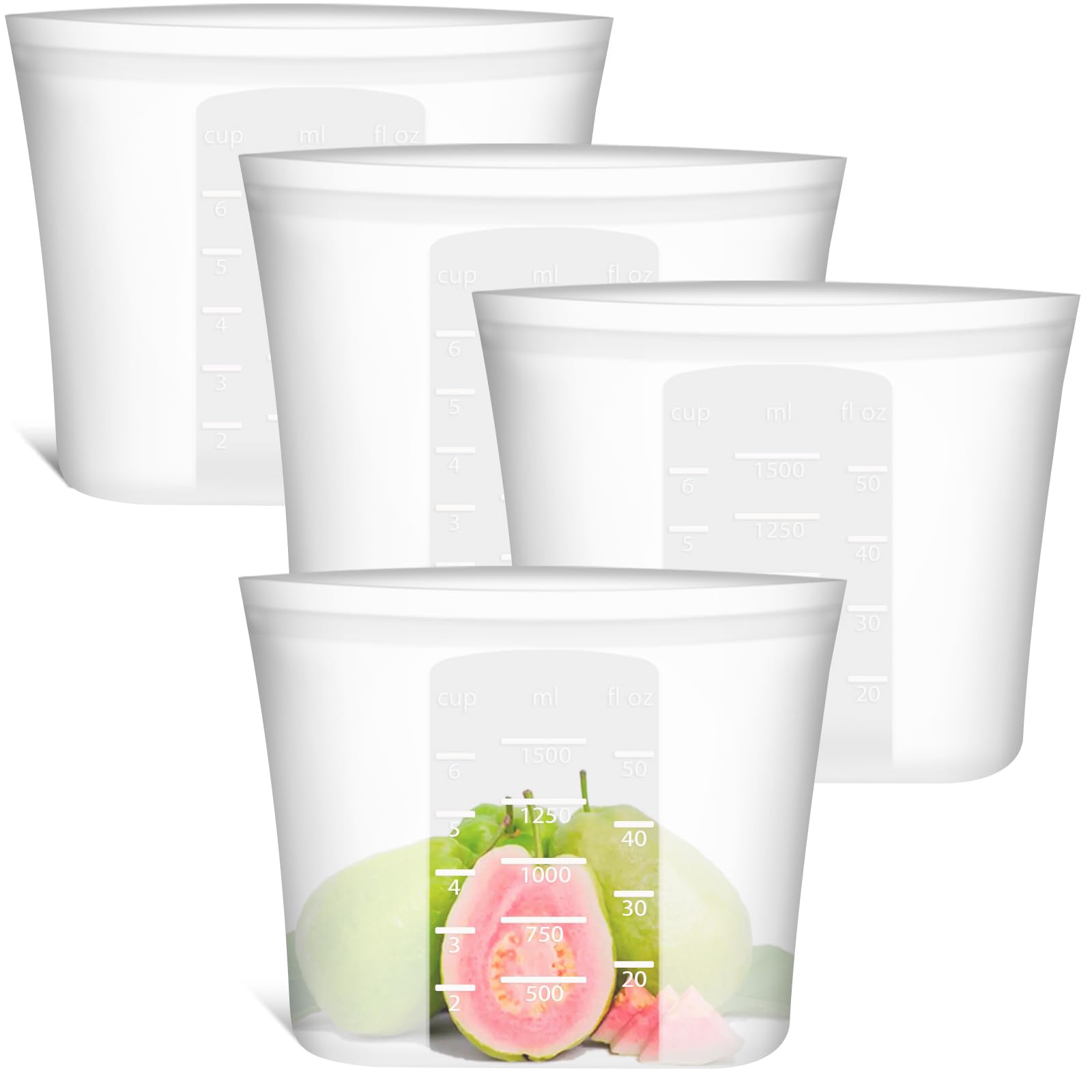 Extra Large Reusable Silicone Food Storage Bags 4 Pack, 0.8 Gallon/3000ml, 100% Silicone Stand-Up Wide-Open Zip-Lock Reusable Bags for Large Items, Microwave Freezer Oven Dishwasher Safe, Translucent
