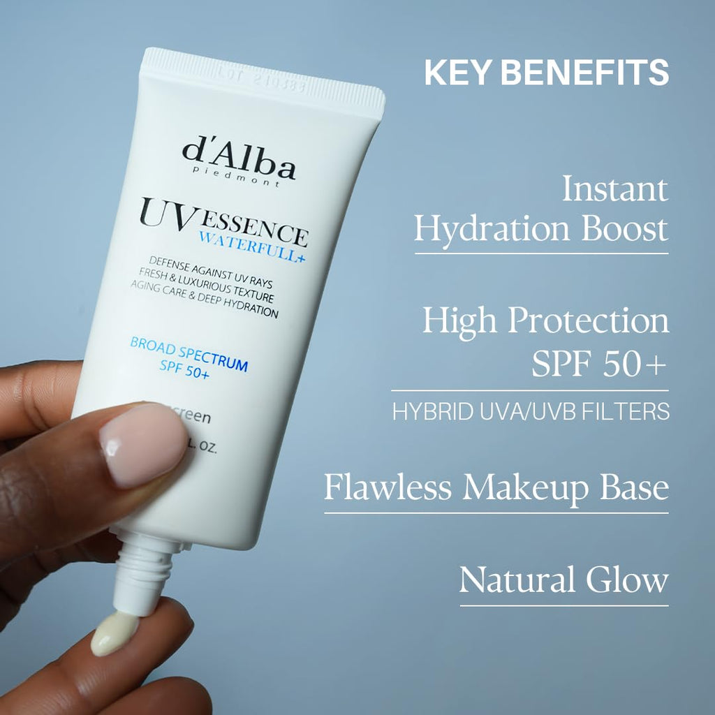 [2 ea] d'alba Piedmont Waterfull Tone-Up Sunscreen Serum BROAD SPECTRUM SPF 50 + Korean Sunscreen for Face, All Skin Tones (2 x 1.69 fl.oz.)