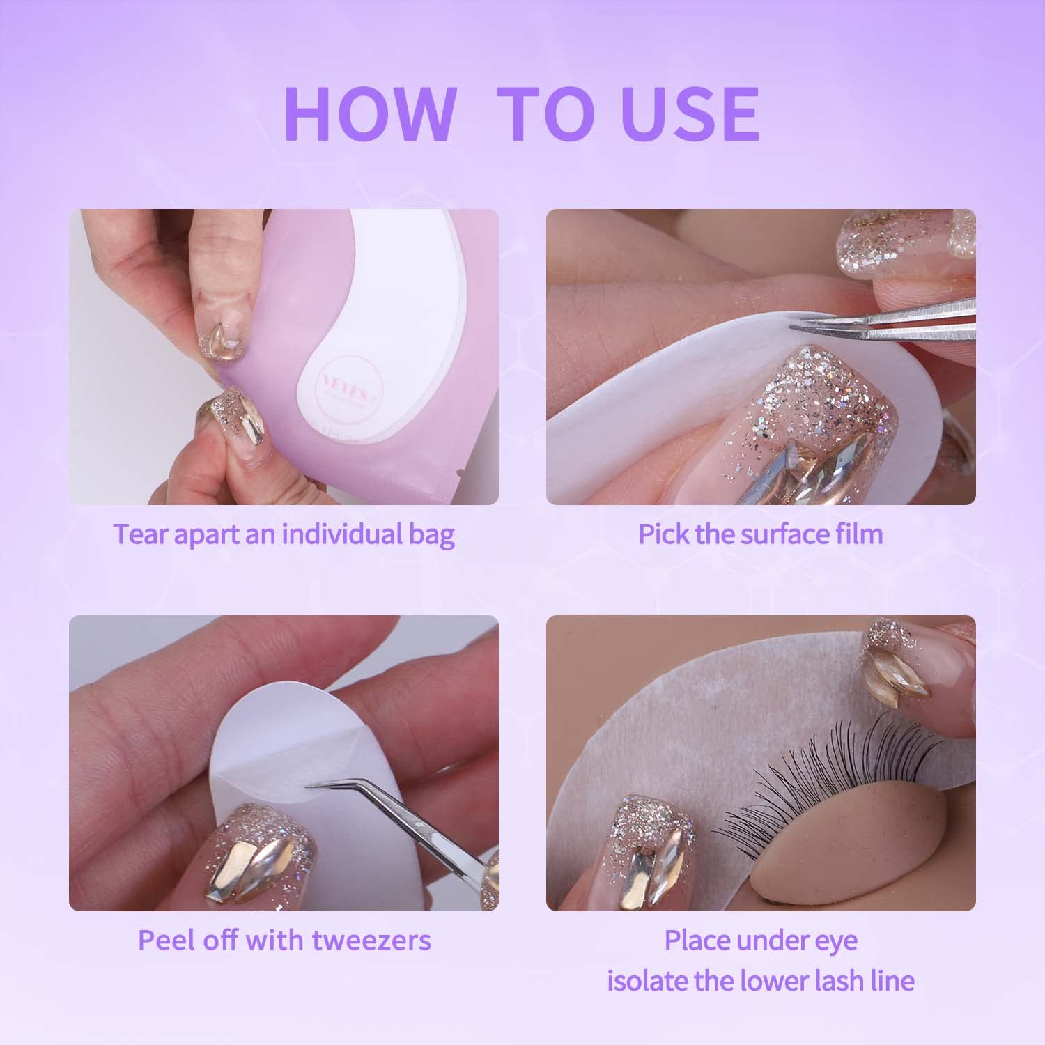 VEYES INC 50 Pairs Pink Hydrogel Eye Patch Eyelash Extension Natural Lint Free Under Eye Gel Pads Lash Extension Supplies & Beauty Tools