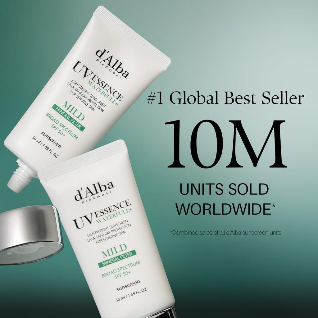 [2 ea] d'alba Piedmont Waterfull Tone-Up Sunscreen Serum BROAD SPECTRUM SPF 50 + Korean Sunscreen for Face, All Skin Tones (2 x 1.69 fl.oz.)