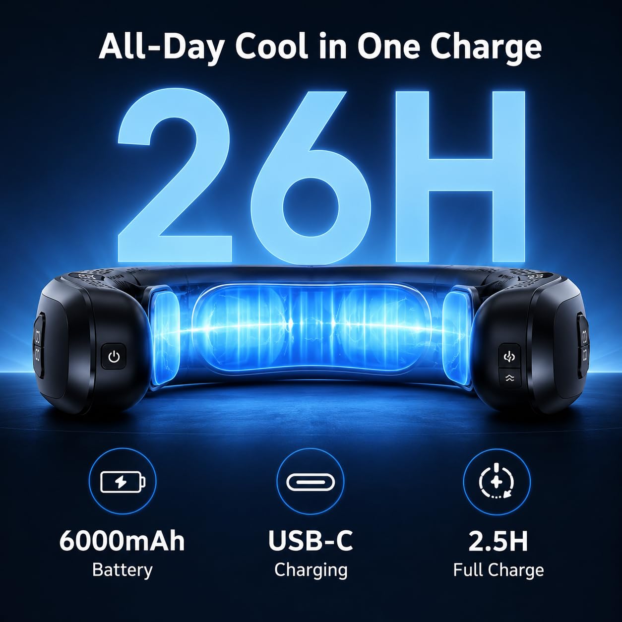 Portable Neck Air Conditioner Fan, 2026 Wearable Neck Cooler with 3 Cooling Plates, 6000mAh Rechargeable Bladeless Neck Fan, 3D Airflow Quiet Personal Fan for Travel Sports Work Outdoor