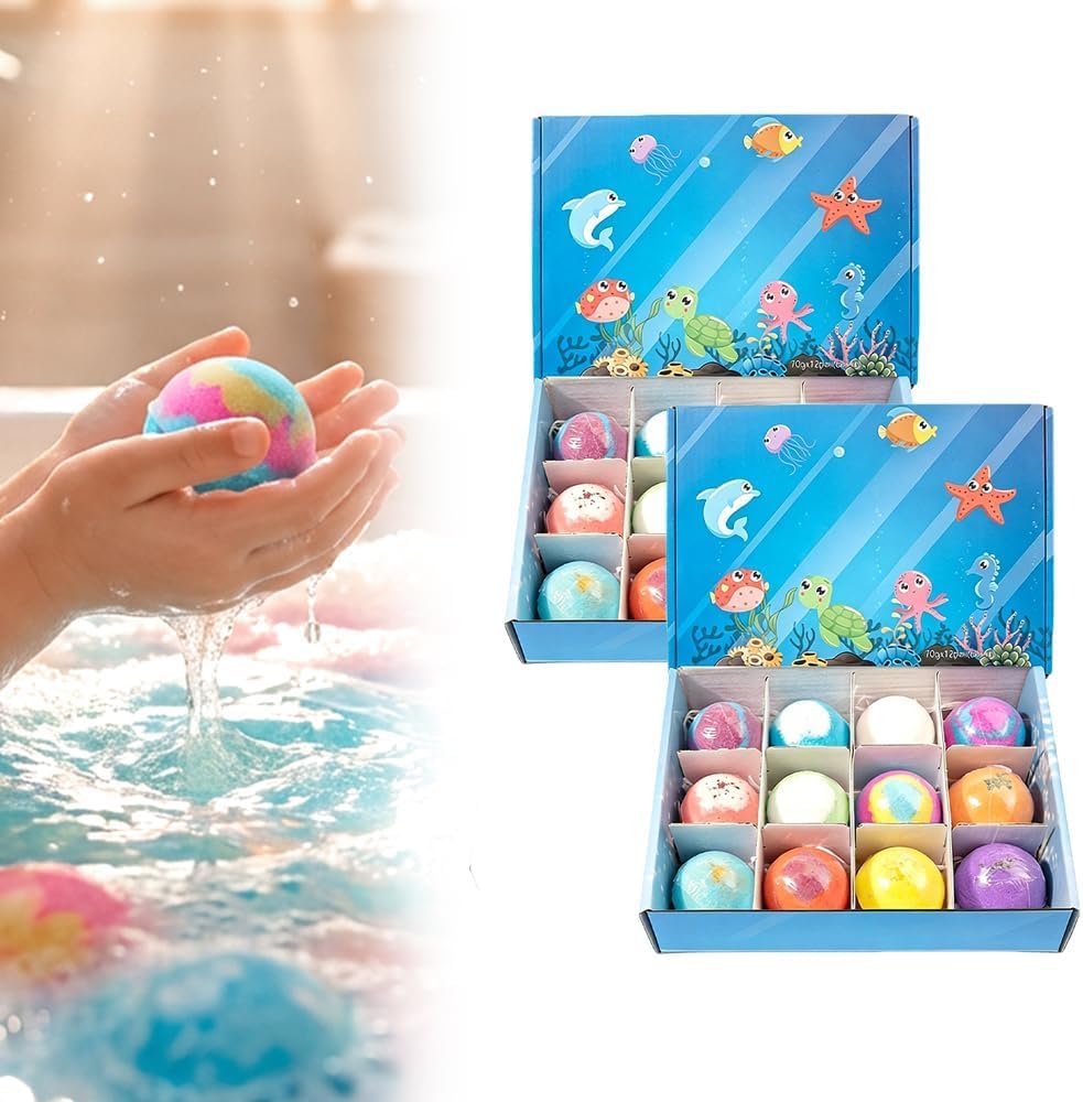 Ocean Toy Bath Salt Ball Sleeve Box Bath Bombs for Adult, Bath Bombs with Surprise Inside, 12-Pack Upgrade Easter Gifts Bubble Easter Basket Stuffers Easter Egg Fillers (Sea Animal 12Pcs)