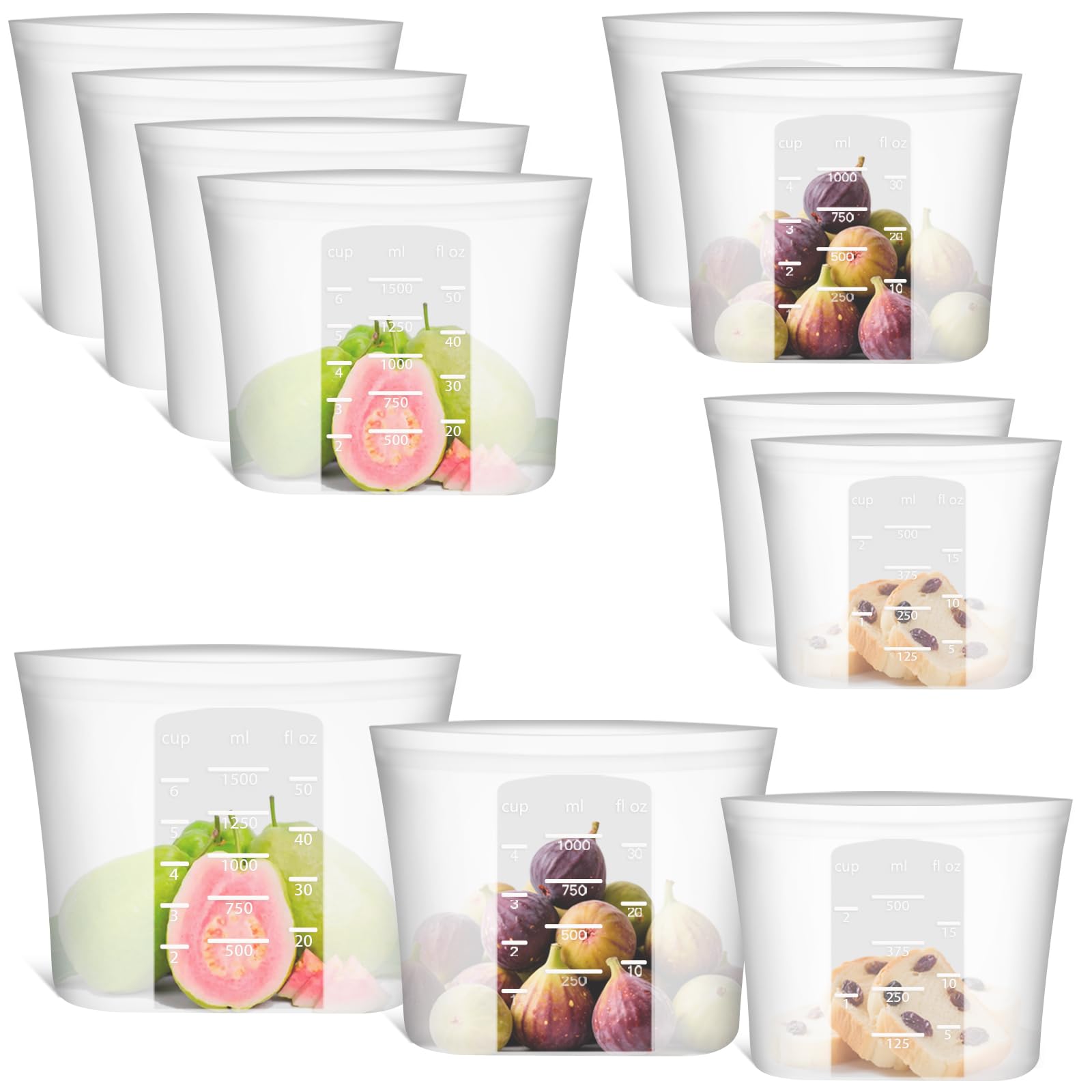 Extra Large Reusable Silicone Food Storage Bags 4 Pack, 0.8 Gallon/3000ml, 100% Silicone Stand-Up Wide-Open Zip-Lock Reusable Bags for Large Items, Microwave Freezer Oven Dishwasher Safe, Translucent