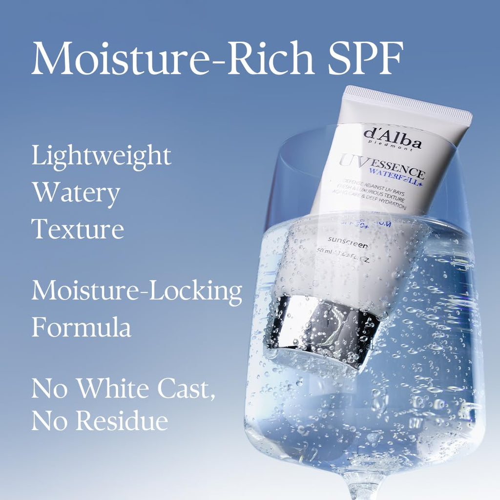 [2 ea] d'alba Piedmont Waterfull Tone-Up Sunscreen Serum BROAD SPECTRUM SPF 50 + Korean Sunscreen for Face, All Skin Tones (2 x 1.69 fl.oz.)