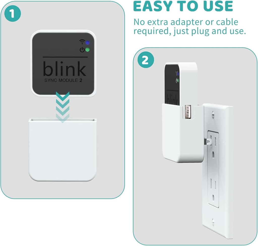 2-in-1 Outlet Wall Mount for Blink Sync Module 2, Space Saving Holder with Built-in Plug – Sync Module 2 Charging Station for Blink Outdoor/Indoor Camera, Easy Install & No Cable Needed | Integrated Design, Plug and Play