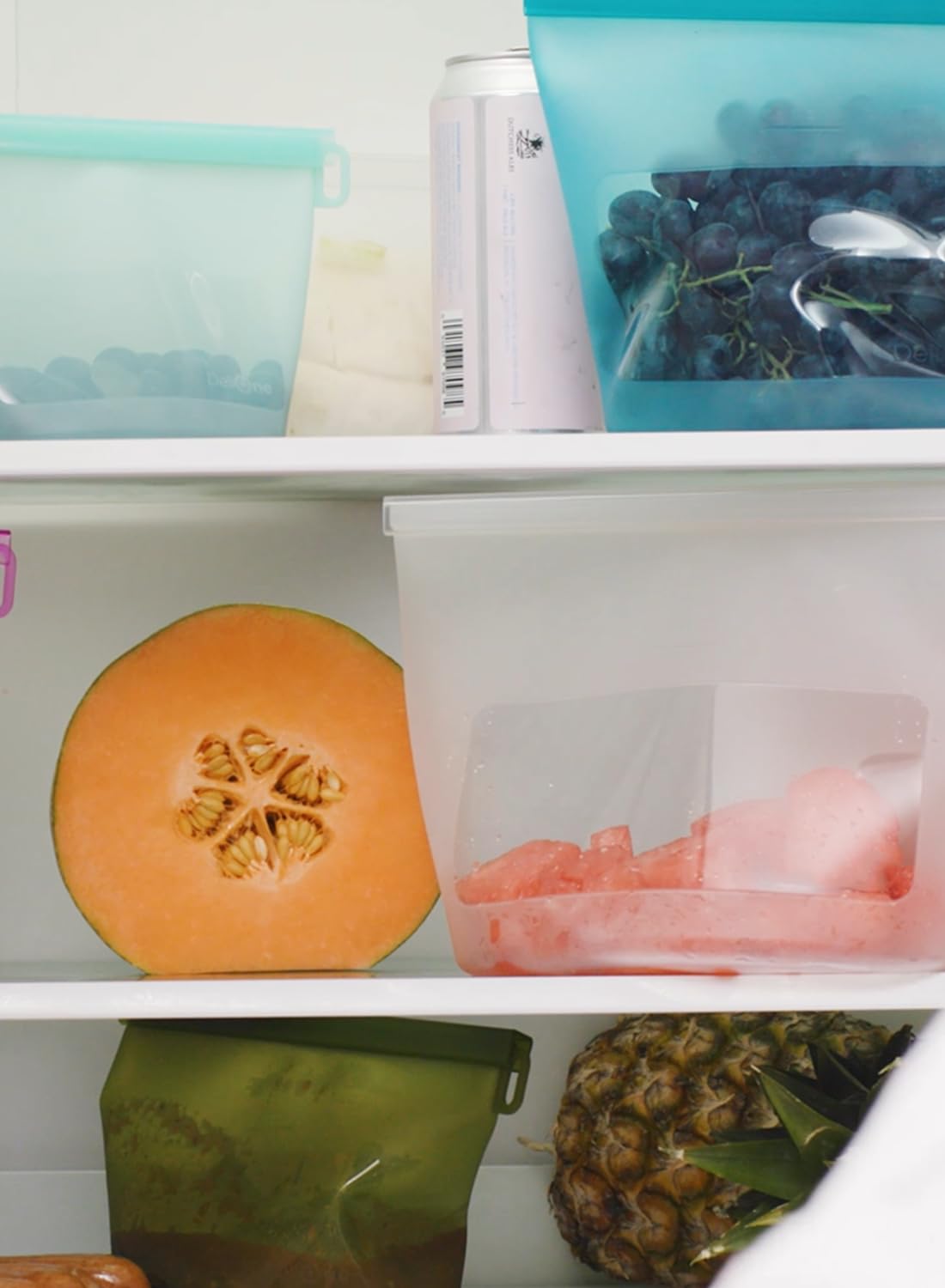 Reusable Silicone Food Storage Bags 4Pack with 2 Sandwich, 1 Lunch, and 1 Half-Gallon Bags, Multiuse Pouches Stand Up Zip Container for Soup and Leftovers, Microwave, Dishwasher, Oven and Freezer Safe