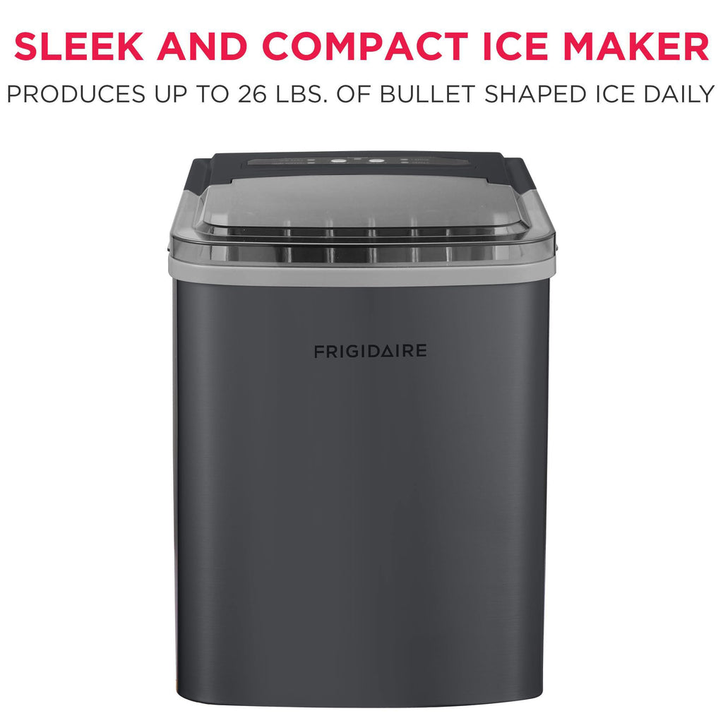 Frigidaire Countertop Portable, 26 lb per Day Bullet Ice Maker Machine (Black Stainless Steel)