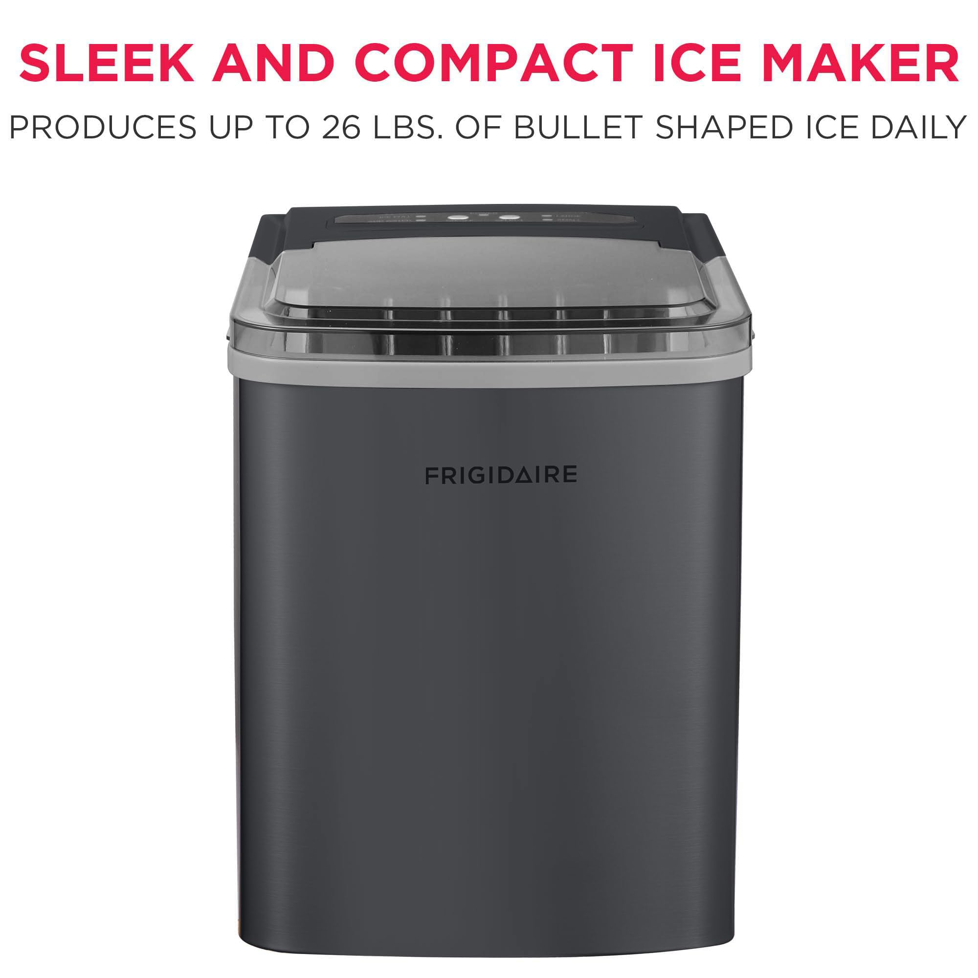 Frigidaire Countertop Portable, 26 lb per Day Bullet Ice Maker Machine (Black Stainless Steel)