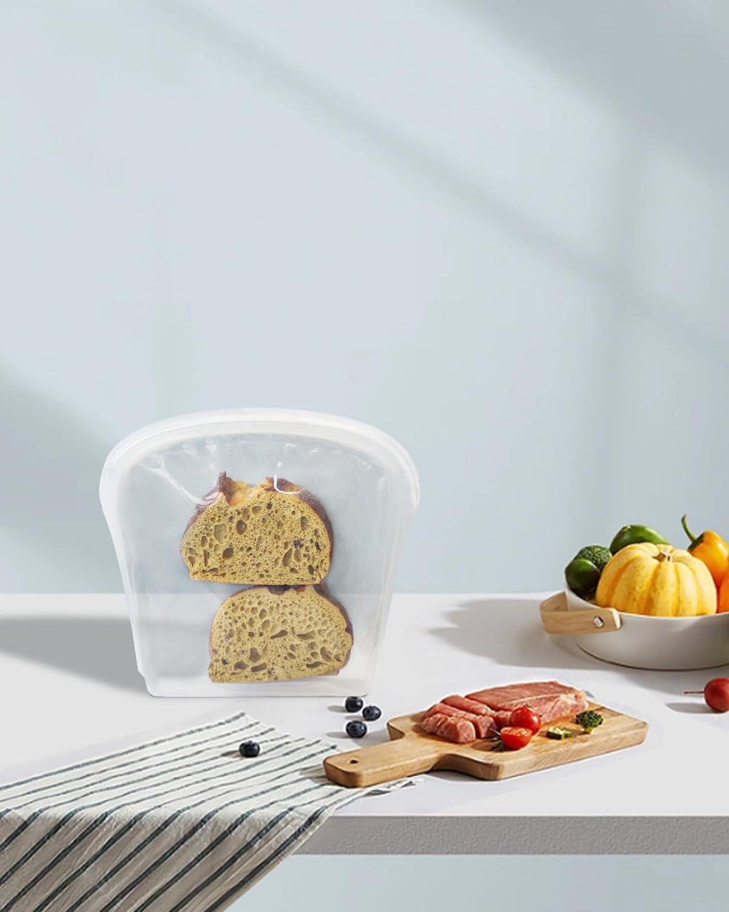 Reusable Silicone Storage Bag, 8Pack Pocket, Snack, and Sandwich Bag, Endurables Seal-Top Silicone Bags for Food Storage, Freezer, Microwave, Oven, Dishwasher Safe (Clear & Peach)