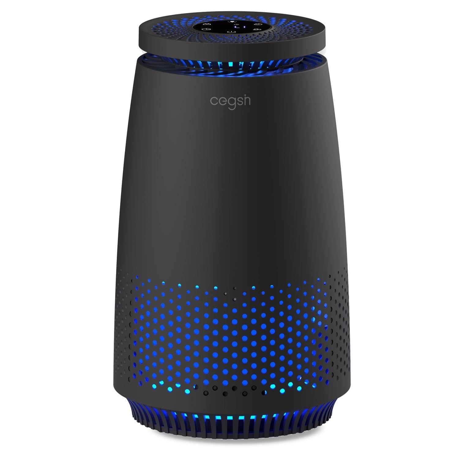 Air Purifiers for Home Bedroom, 3-in-1 HEPA Filter for Pets Dander Dust Pollen Smoke Odors, Quiet Air Cleaner with Sleep Mode, 12H Timer, Night Light, Aromatherapy, Safety Lock, Black