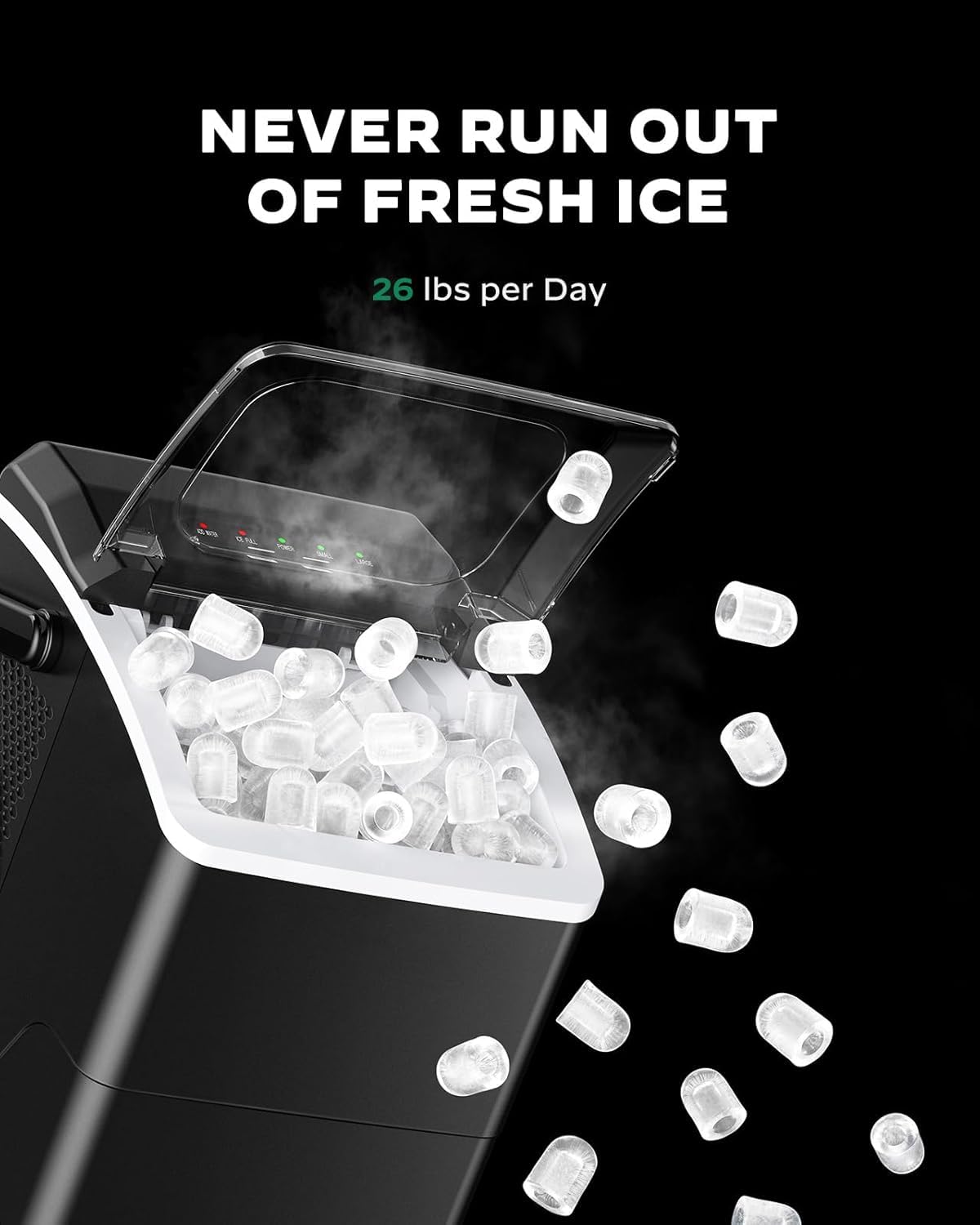 Silonn Countertop Ice Maker with 2.5L Expandable Ice Basket, 26.5lbs/24H, 9 Cubes in 6 Mins, 2 Ice Sizes, Self-Cleaning & LED Touch Control for Home Kitchen Office