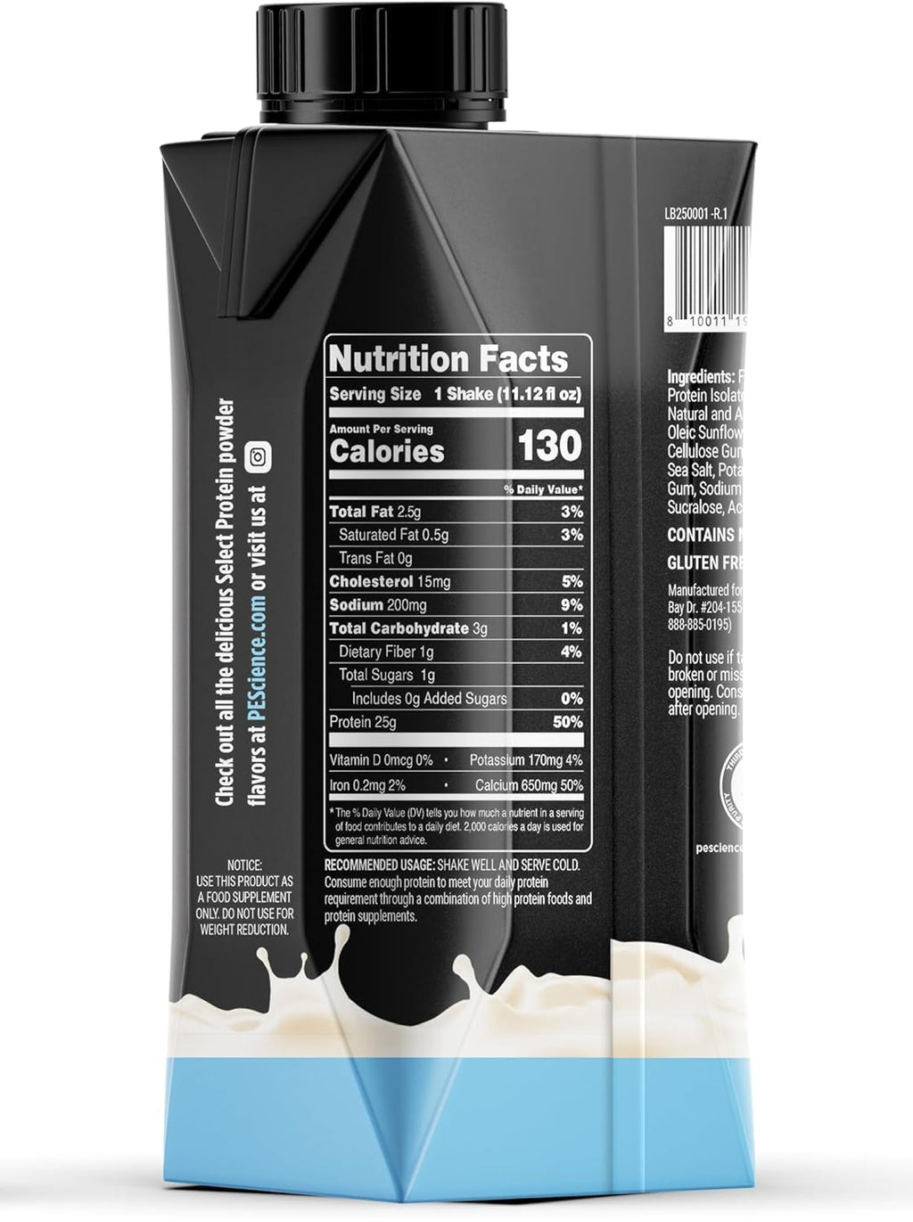 PEScience Select Protein Shake RTD, 25g Whey and Casein Blend, High Protein Drink, Gluten Free, Keto Friendly, 0g Sugar, Low Carb Ready to Drink Meal Replacement, Chocolate Truffle - Pack of 4