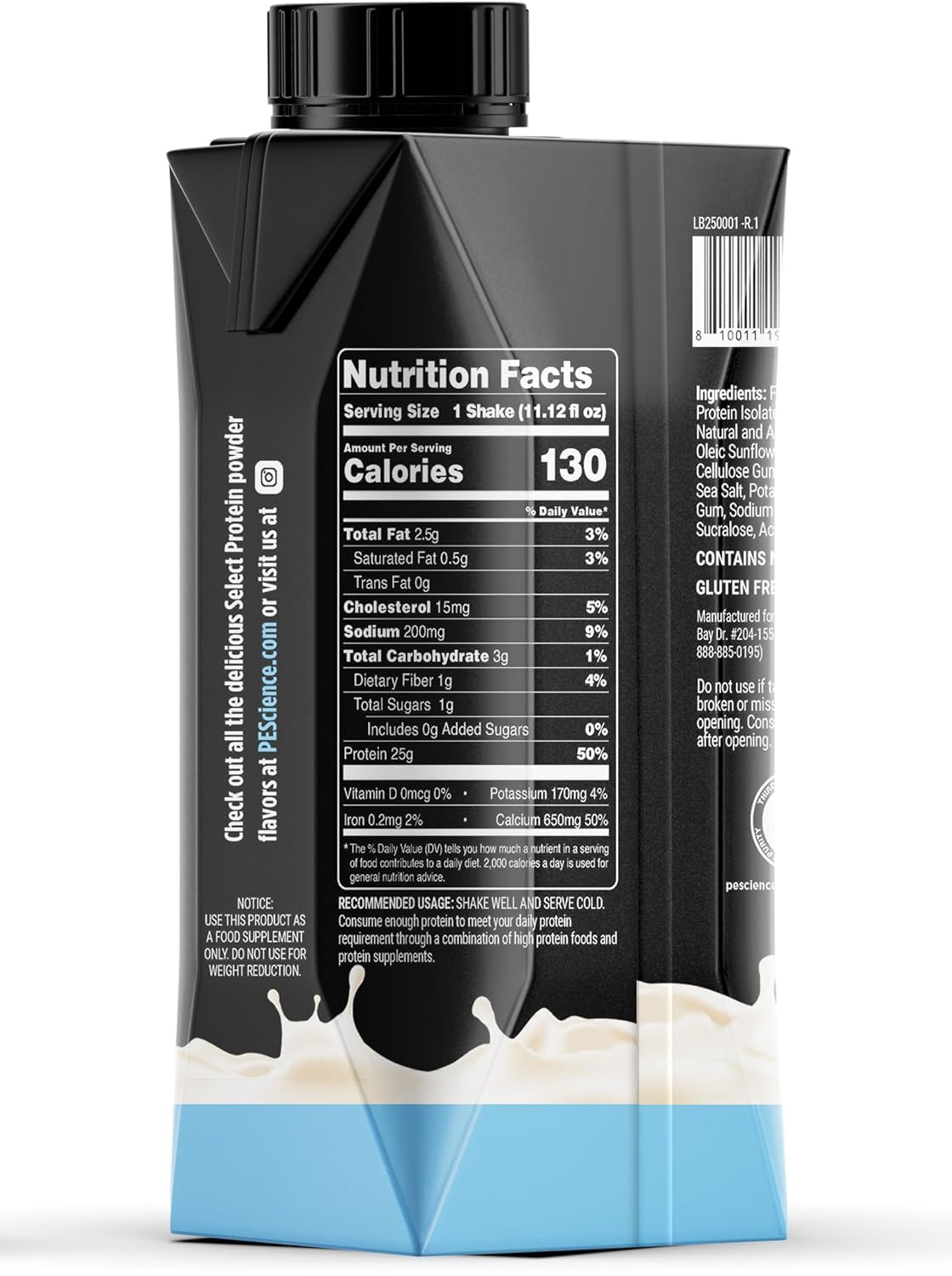 PEScience Select Protein Shake RTD, 25g Whey and Casein Blend, High Protein Drink, Gluten Free, Keto Friendly, 0g Sugar, Low Carb Ready to Drink Meal Replacement, Chocolate Truffle - Pack of 4