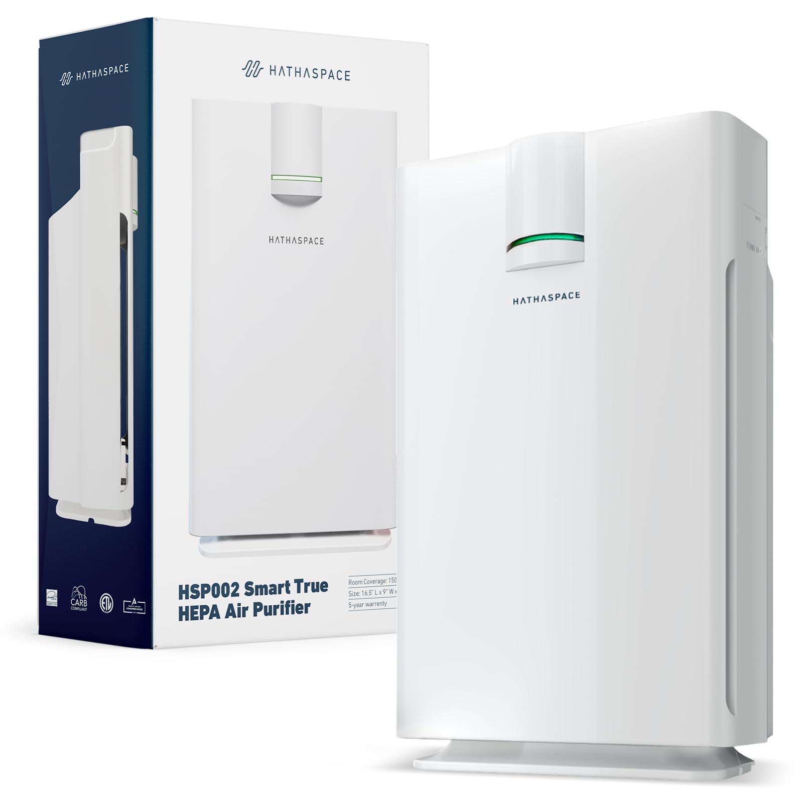 HATHASPACE Smart Air Purifiers - True HEPA Air Purifier, Cleaner & Filter for Allergies, Smoke, Pets - Eliminator of 99.9% of Dust, Pet Hair, Odors - HSP002-1500 Sq. Ft.