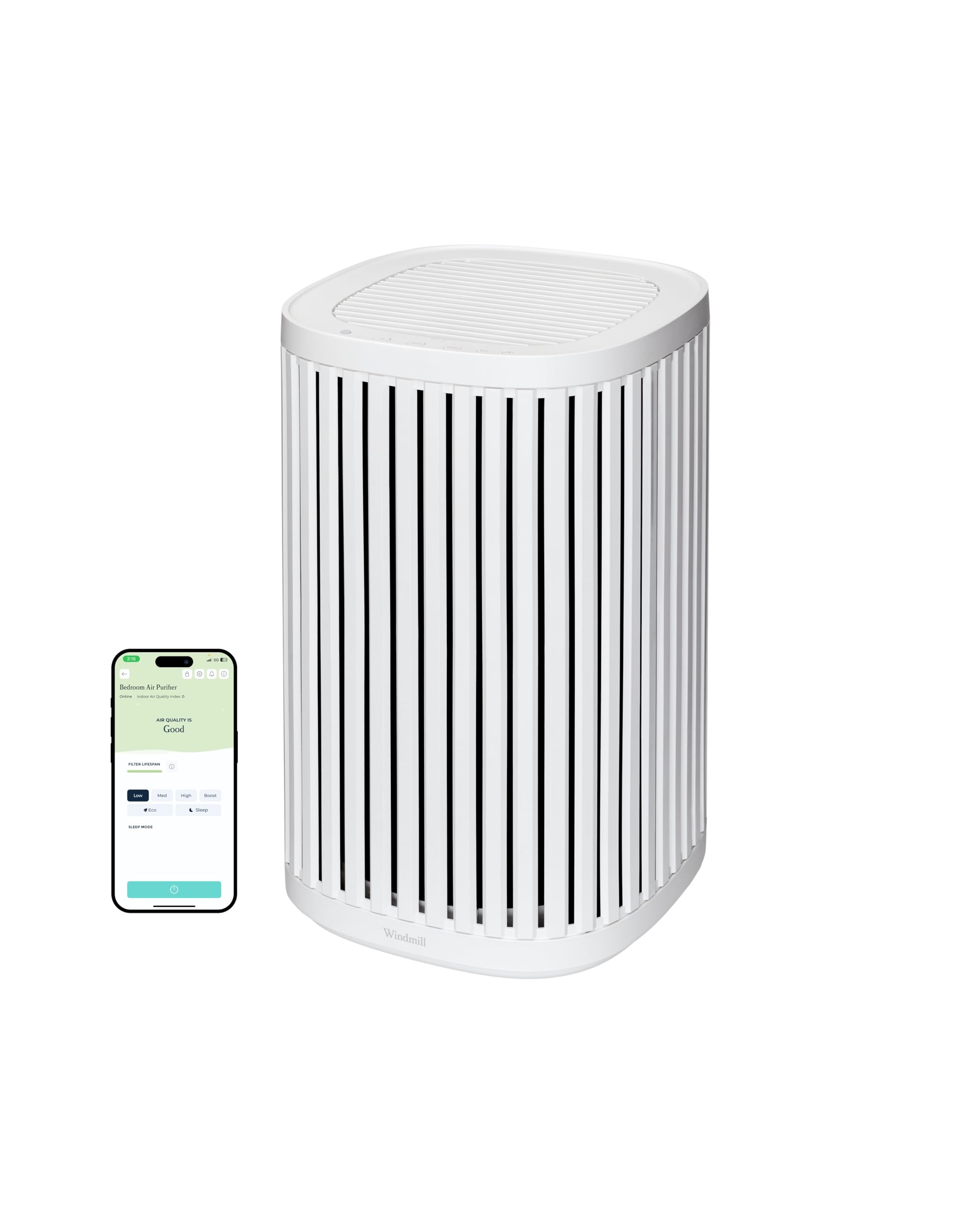Windmill Air Purifier for Home - 3-In-1 Filtration for Dust, Smoke, & More - True HEPA Filter, Activated Carbon, & Pre-Filter - Ultra-Quiet - App Compatible - Covers Up To 975 sq ft - Navy