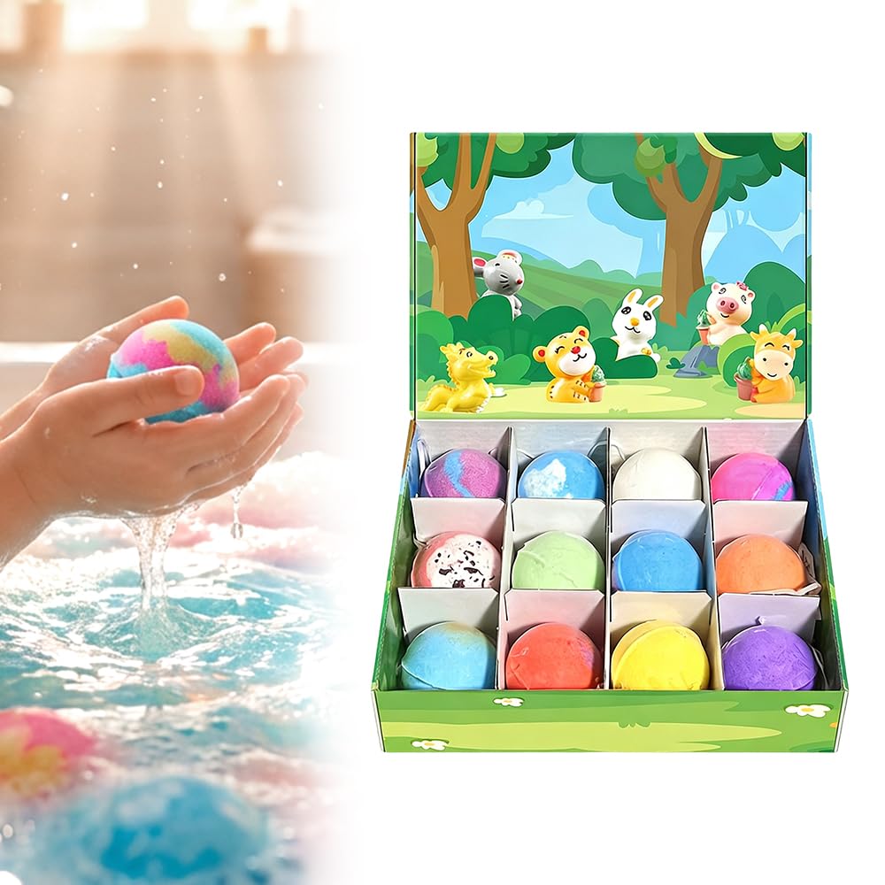 Ocean Toy Bath Salt Ball Sleeve Box Bath Bombs for Adult, Bath Bombs with Surprise Inside, 12-Pack Upgrade Easter Gifts Bubble Easter Basket Stuffers Easter Egg Fillers (Sea Animal 12Pcs)