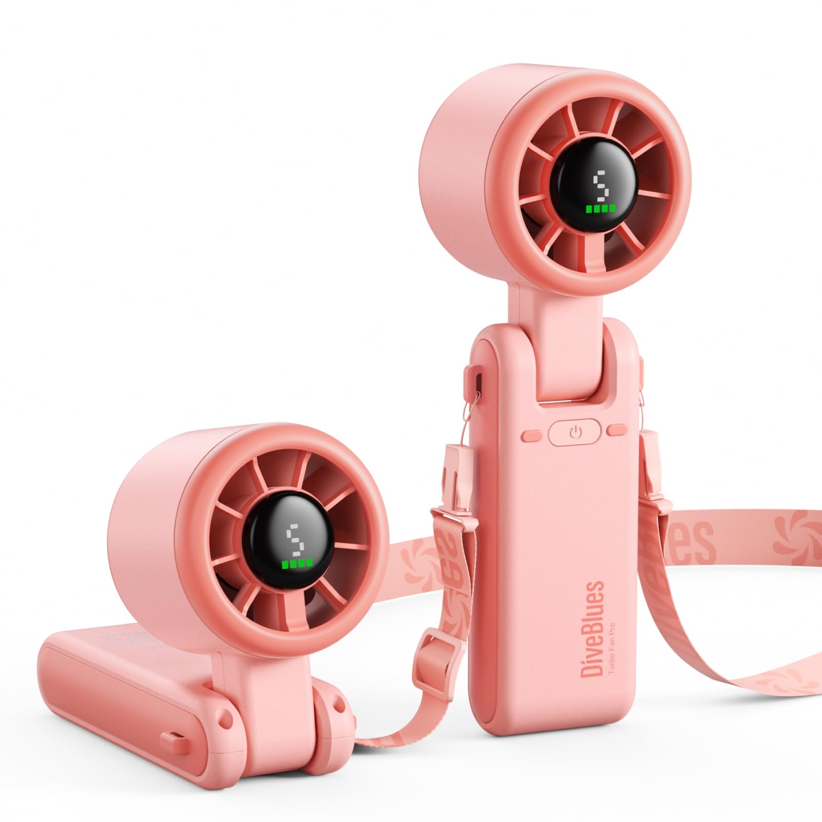 Diveblues Portable Handheld Turbo Fan | 3 IN 1 Hand/Neck/Desk Fan, Up to 12 Working Hours, 5 Gear Wind, Battery Operated, Travel, Working, Outdoor Activities