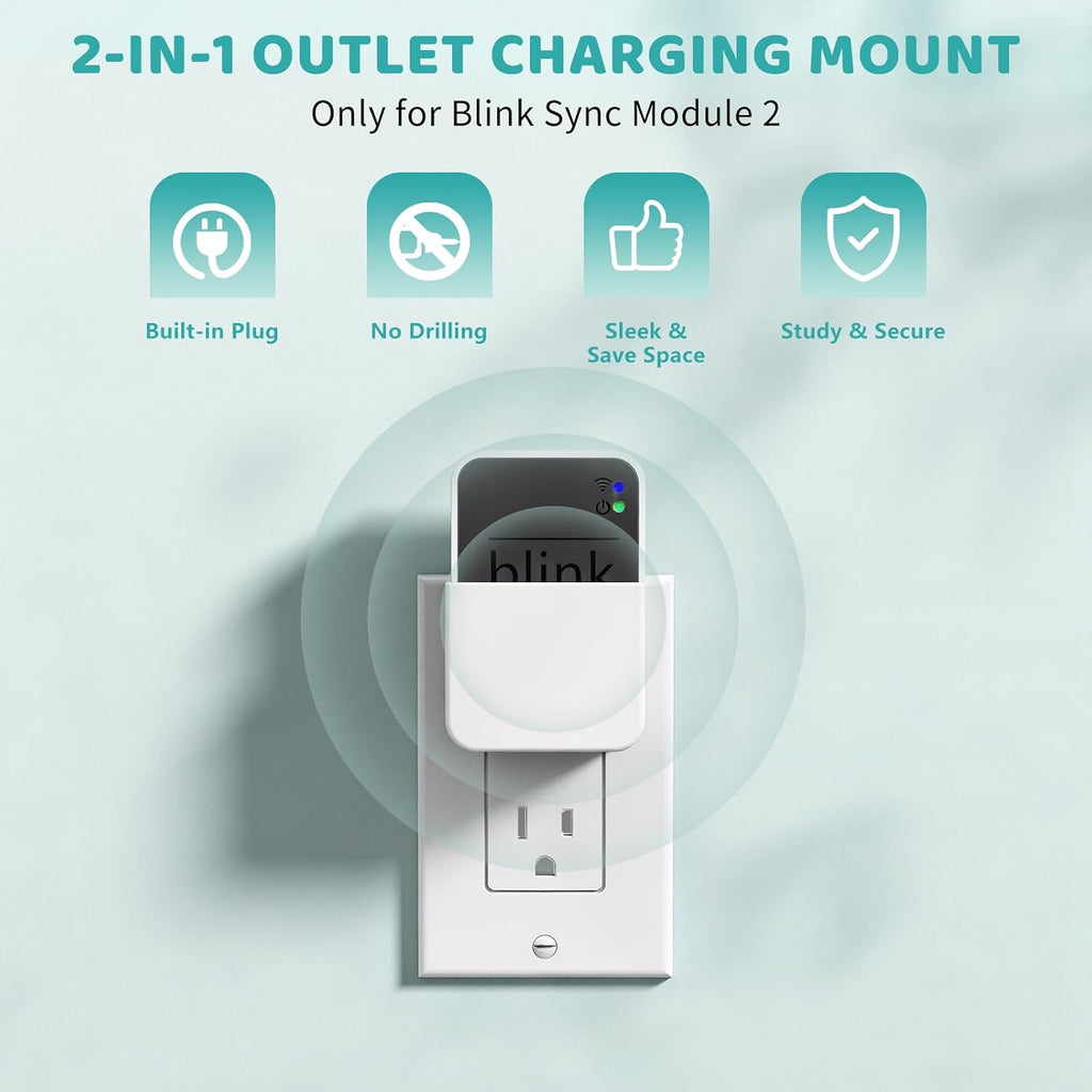 2-in-1 Outlet Wall Mount for Blink Sync Module 2, Space Saving Holder with Built-in Plug – Sync Module 2 Charging Station for Blink Outdoor/Indoor Camera, Easy Install & No Cable Needed | Integrated Design, Plug and Play