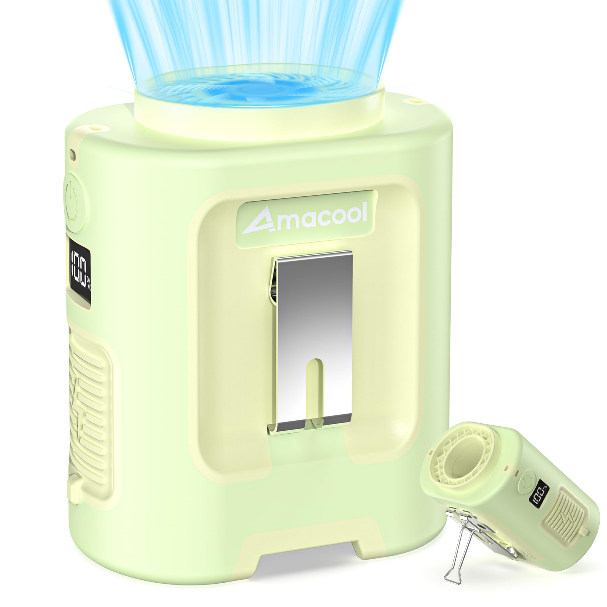 AMACOOL Portable Waist Fan Clip On, MAX 40H Work Time, 10000mAh Rechargeable Wearable Shirt Fan with Light, 16000RPM Powerful 5 Speed Belt Fans Personal Cooling Fans for Outdoor Jobsite Camping Travel