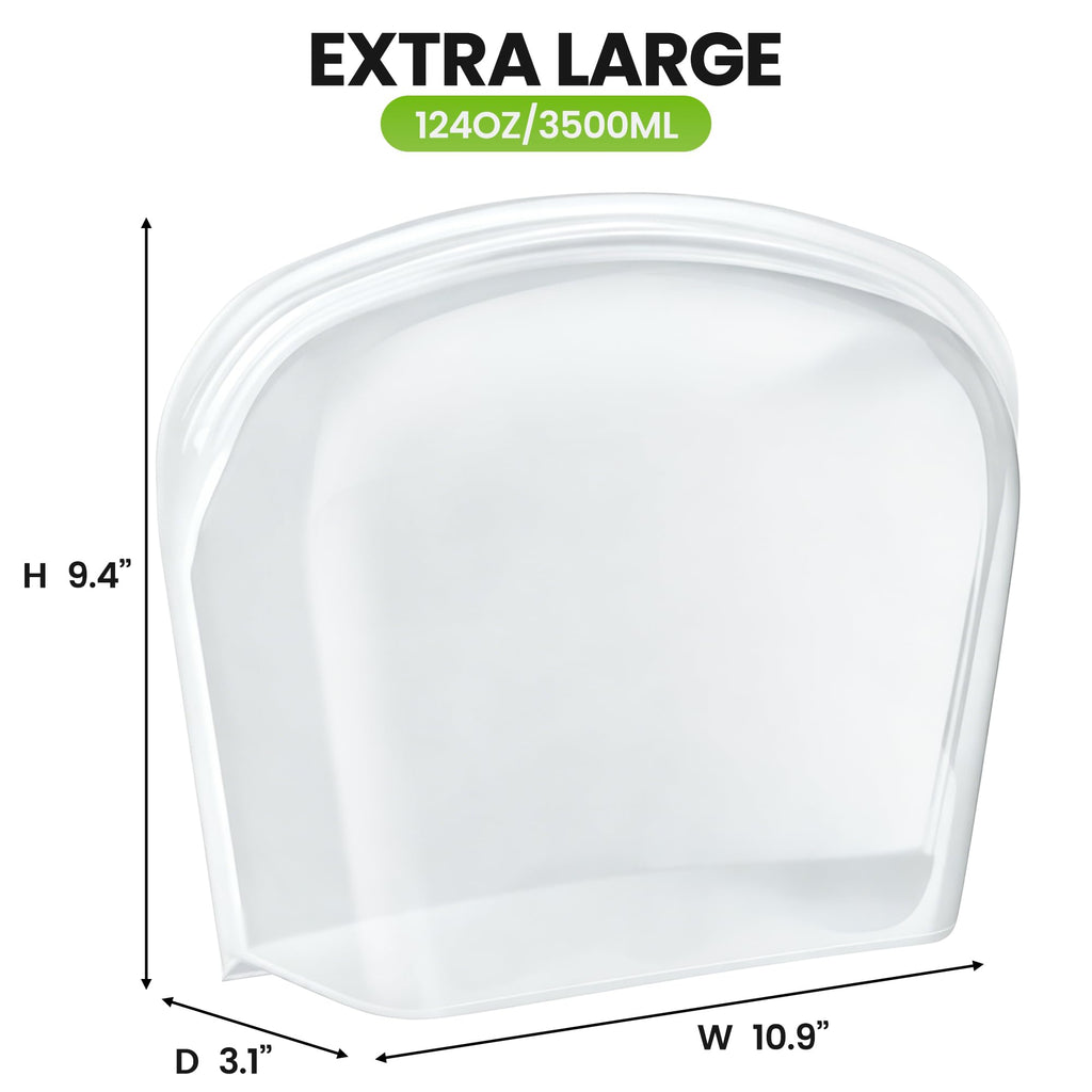 Reusable Silicone Food Storage Bag, Extra Large 124oz/3500ml Stand Up Sandwich Containers Leakproof for Oven, Microwave, Sous Vide & Freezer Bags for Meal Prep BBQ Camping Picnic Organization