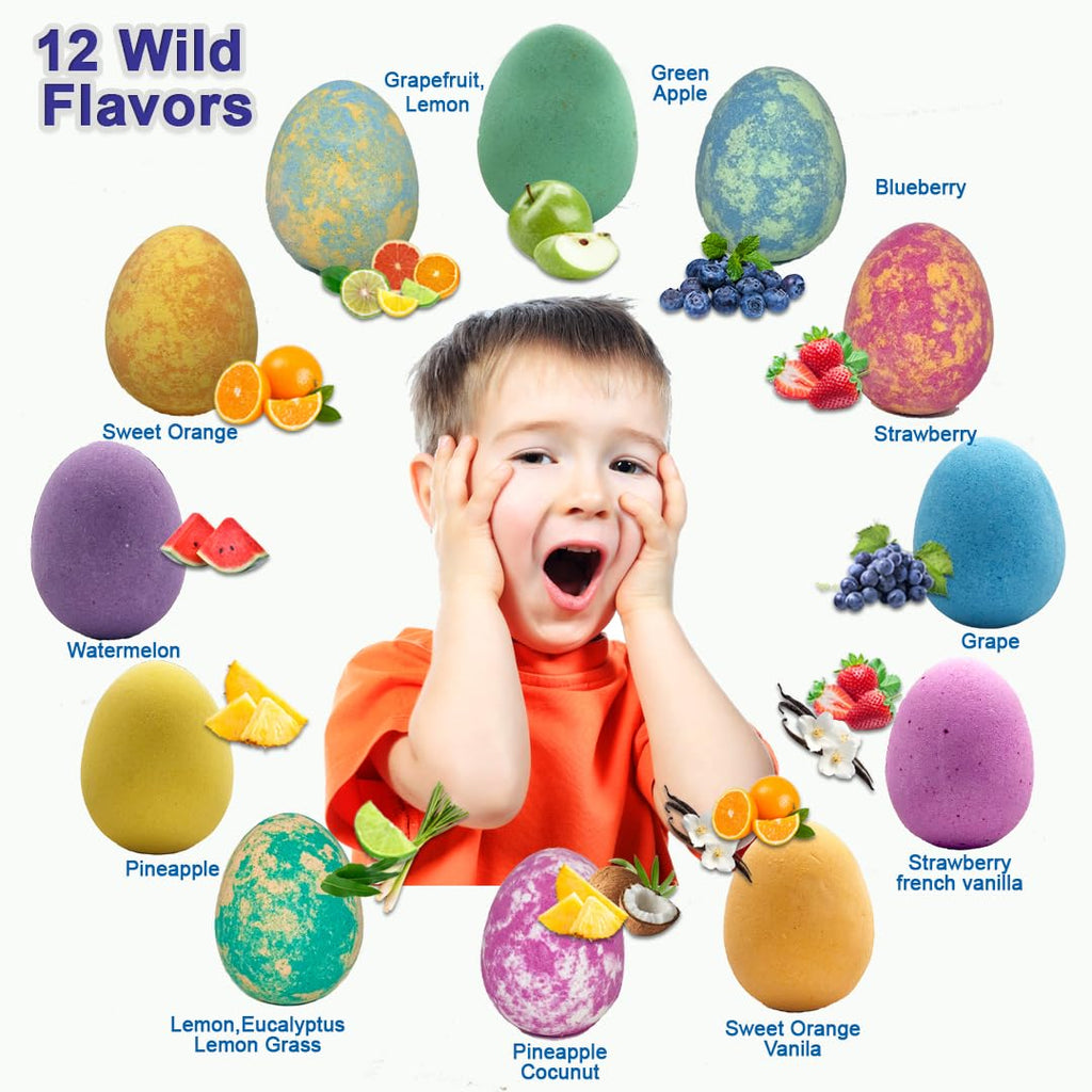 Bath Bombs for Kids with Surprise Toys Inside Plus Dinosaur Puzzle - Set of 9 Organic Dino Egg Bath Bombs, Gentle and Kids Safe, Fizzy Balls with Rich Bubbles, Birthday Gifts for Boys, Girls